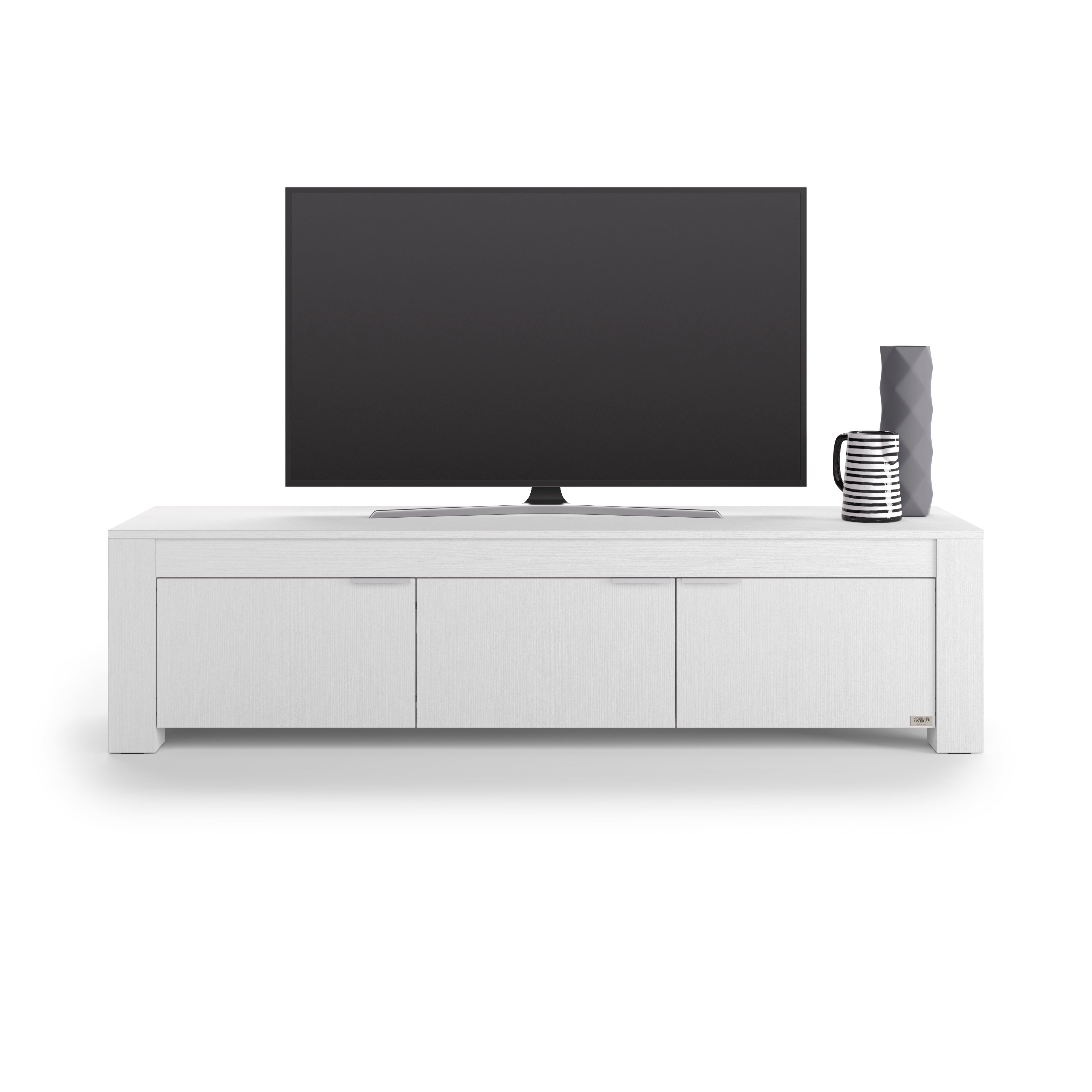 TV Sideboard mit 3 Türen Rachele (180x45x45,8 cm), Esche Weiß