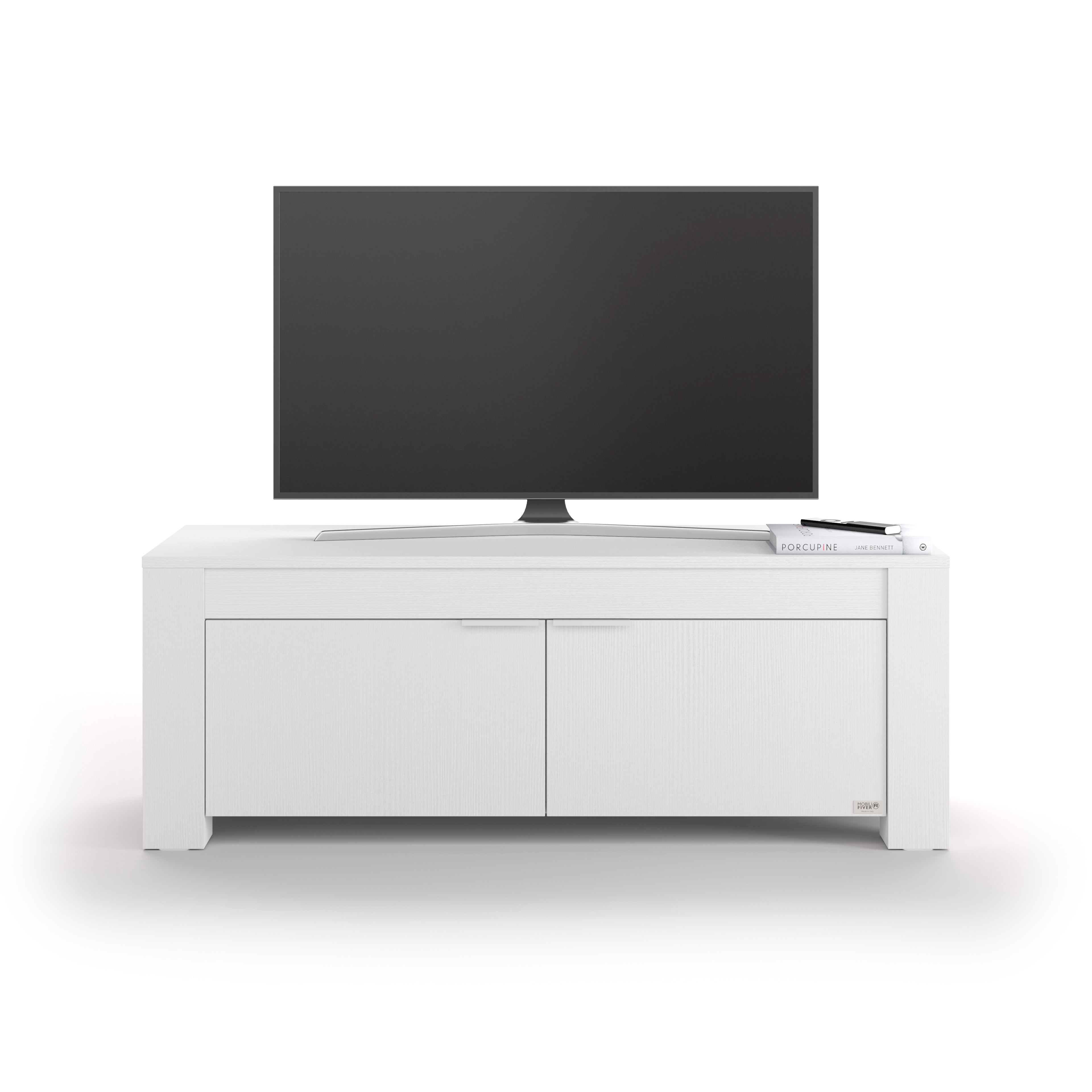 Meuble TV bas avec 2 portes Rachele, (126,5x45x45,8 cm), Frêne Blanc