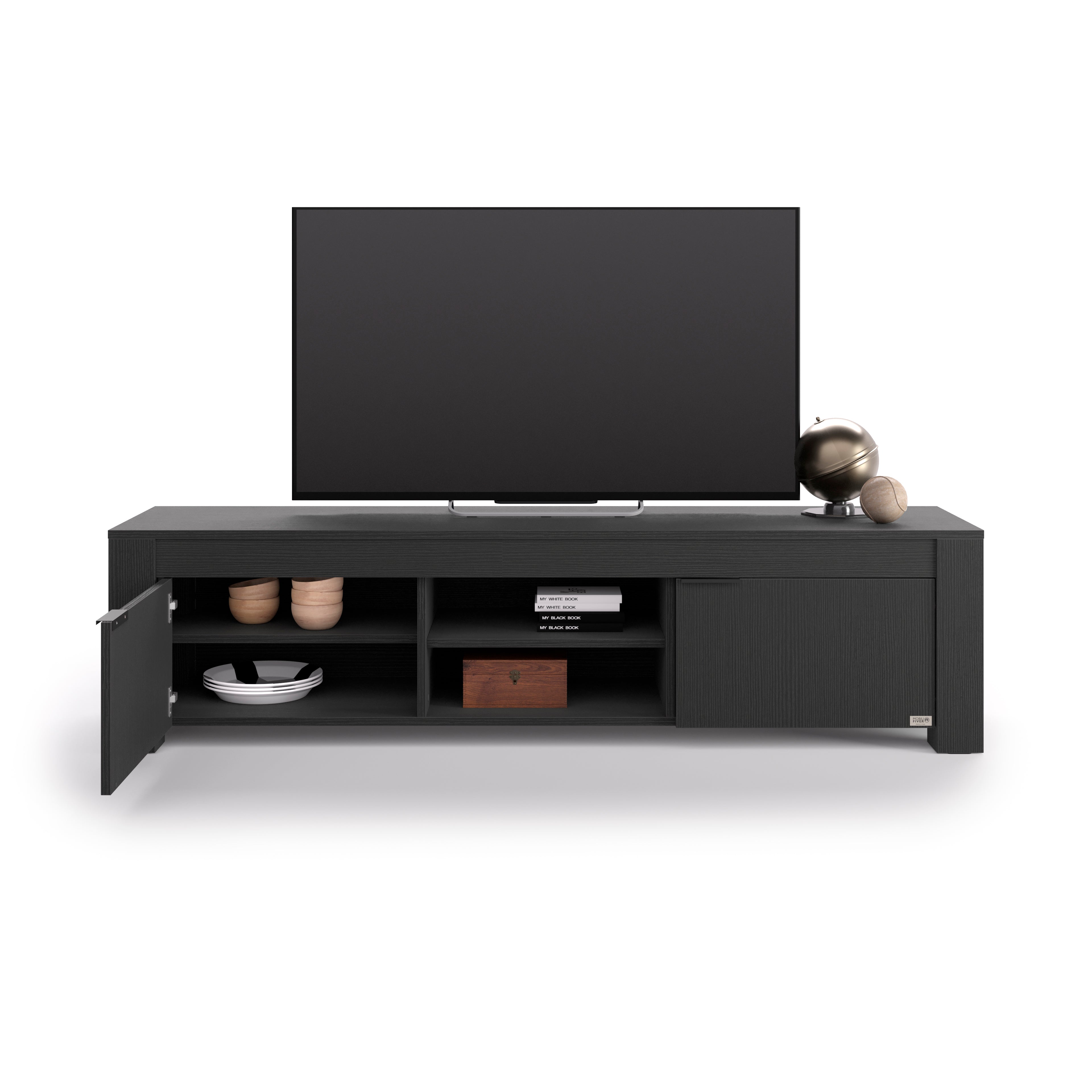 TV Sideboard mit offenem Fach und 2 Türen Rachele (180x45x45,8 cm), Esche Zwart - Detail image 1