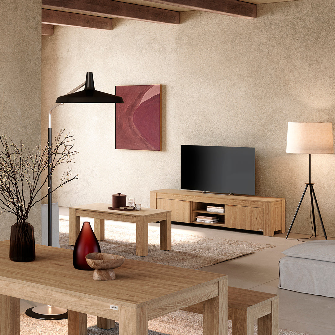 TV Sideboard mit offenem Fach und 2 Türen Rachele (180x45x45,8 cm), Wildeiche - Set image 1