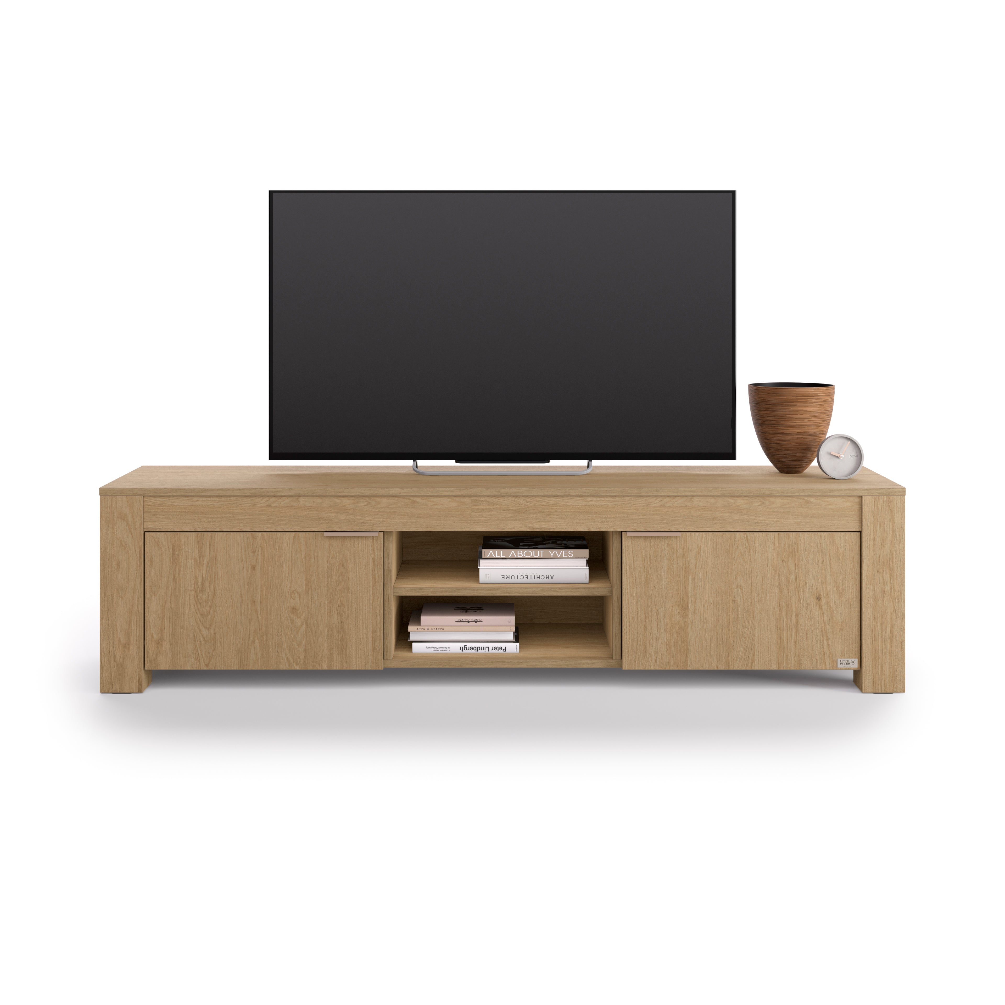 Meuble TV avec niche ouverte et 2 portes Rachele, (180x45x45,8 cm), Chêne Clair
