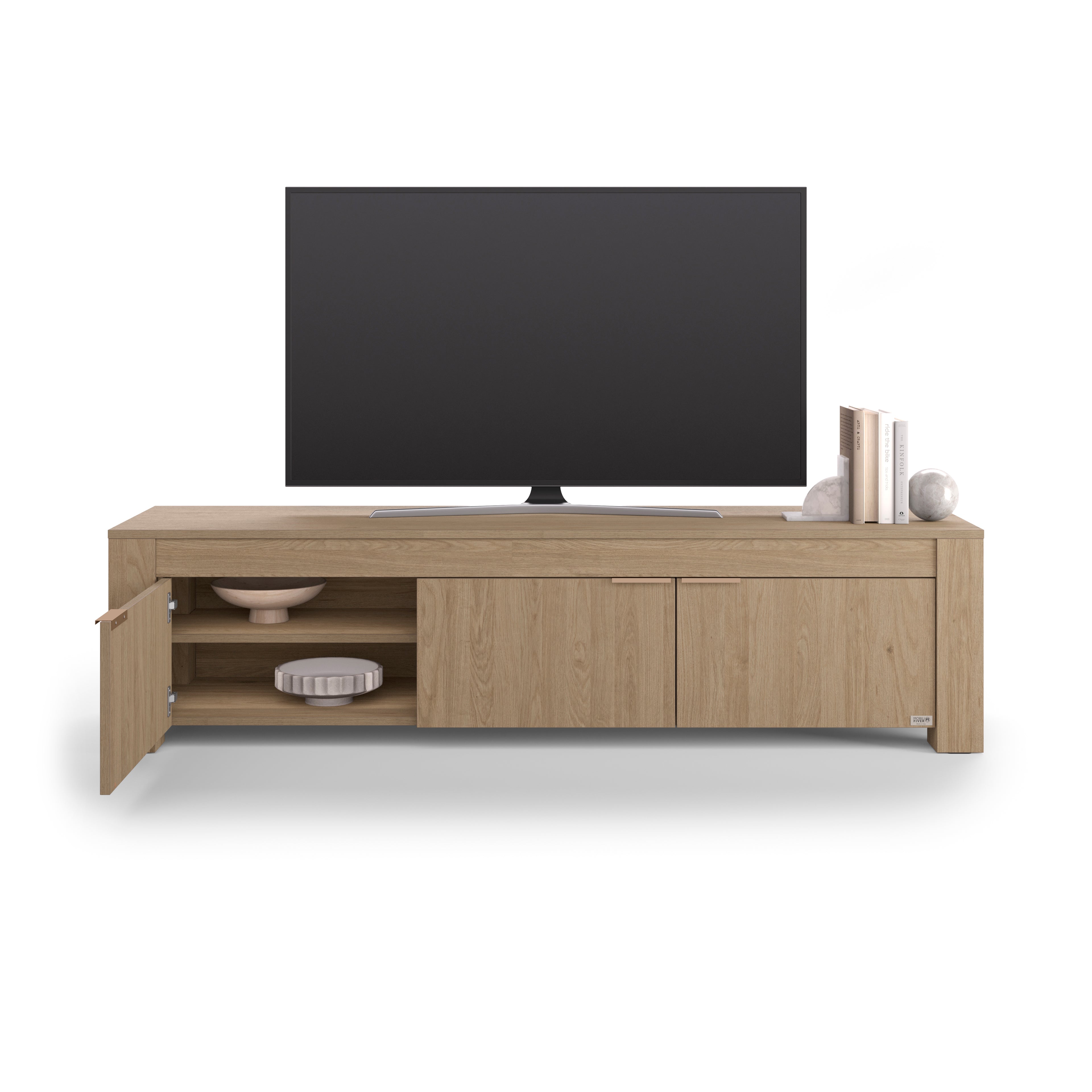 TV Stand with 3 Doors Rachele, (71x18x18 in), Light Oak - Detail image 1
