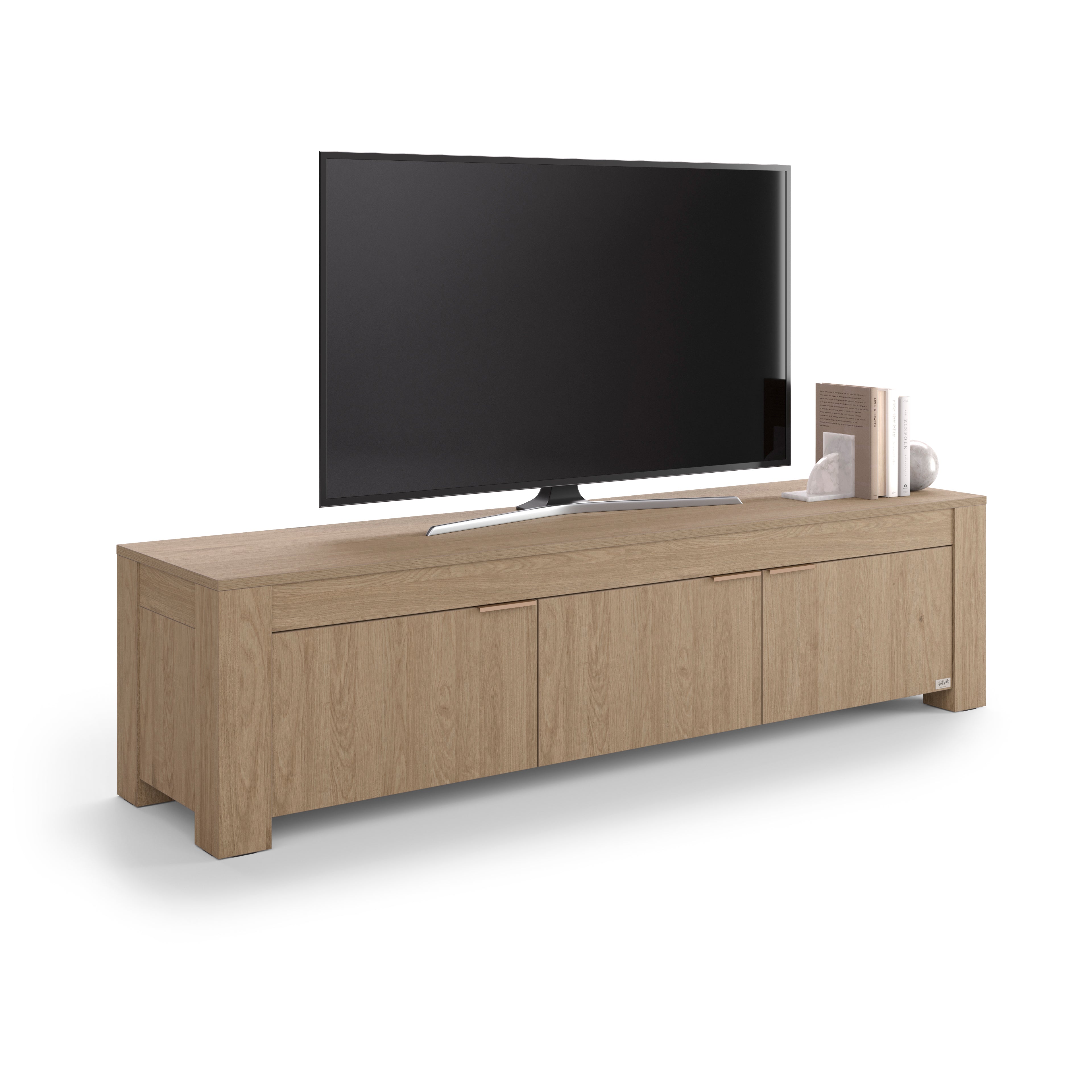 TV Stand with 3 Doors Rachele, (71x18x18 in), Light Oak - Detail image 2