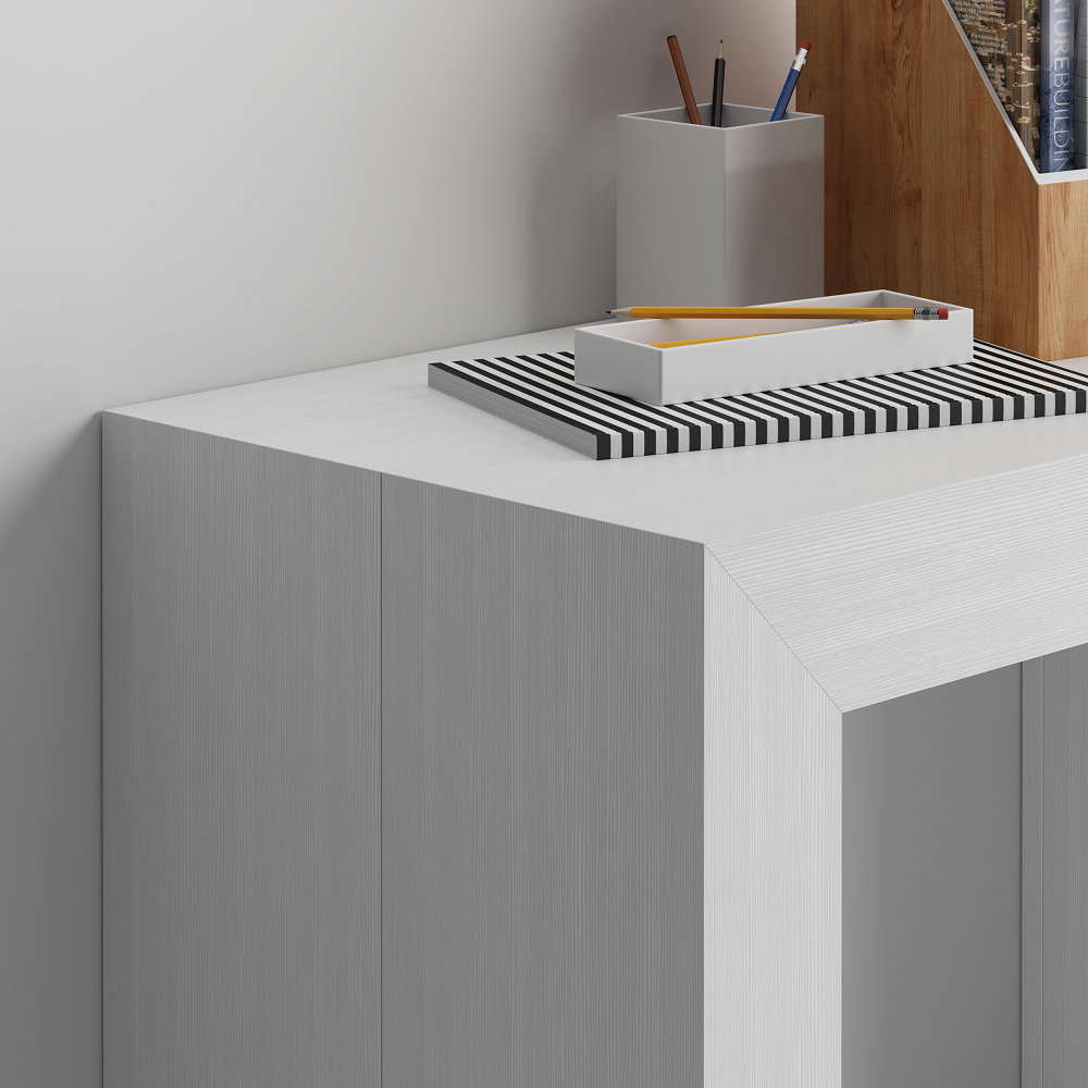 Tavolo Consolle Allungabile Angelica, 45(305)x90 cm, Bianco Frassino - Immagine dettaglio 2