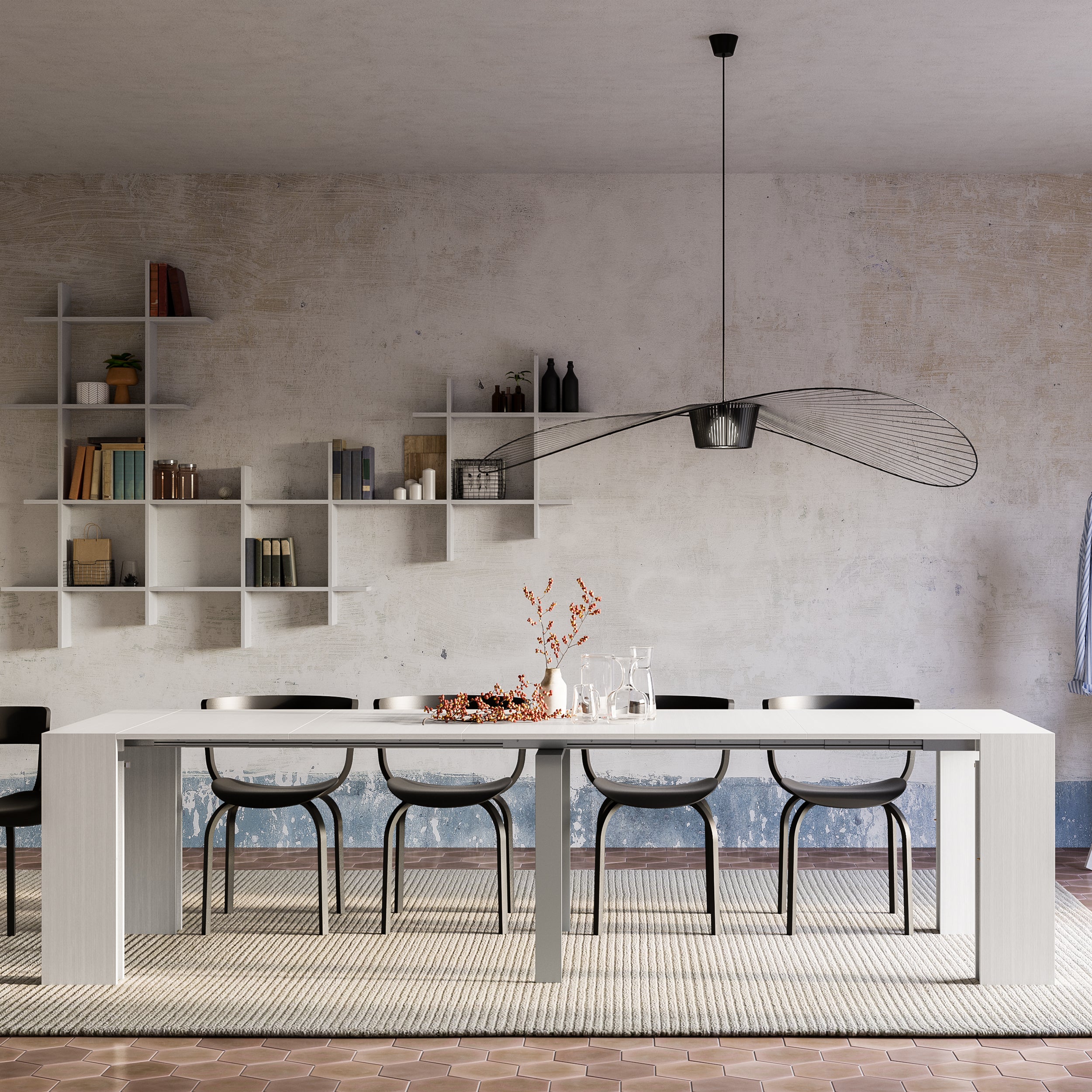 Angelica Extendable Console Table, 45(305)x90 cm, Ashwood White - Set image 1