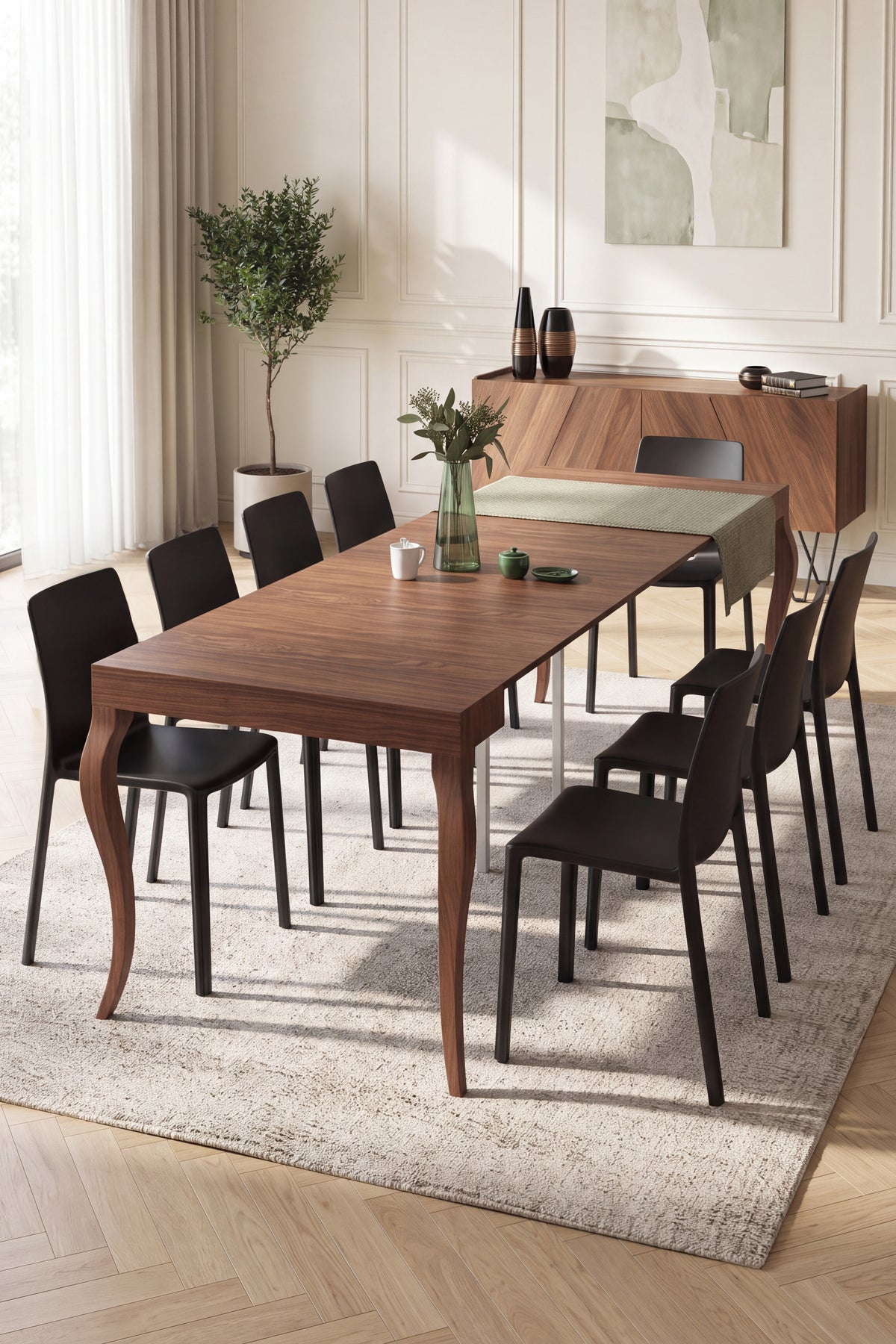 Tavolo Consolle Allungabile, Classico, 45(310)x80 cm, Noce Canaletto - Immagine ambientata 2
