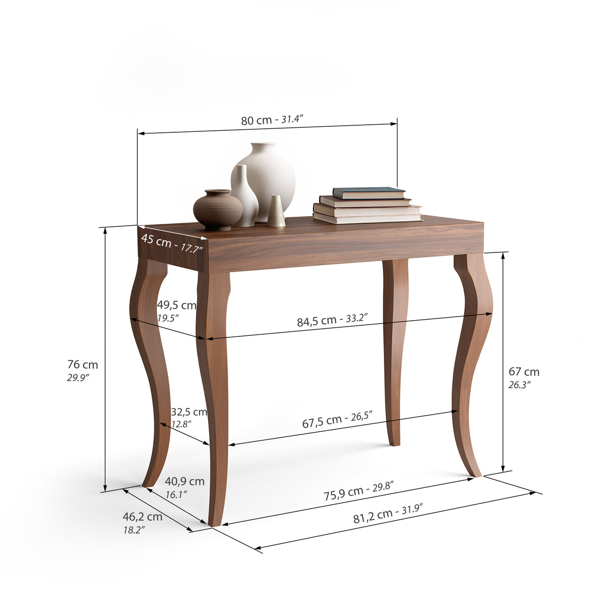 Classico, Extendable Console Table, 45(310)x80 cm, Canaletto Walnut - Immagine tecnica 1