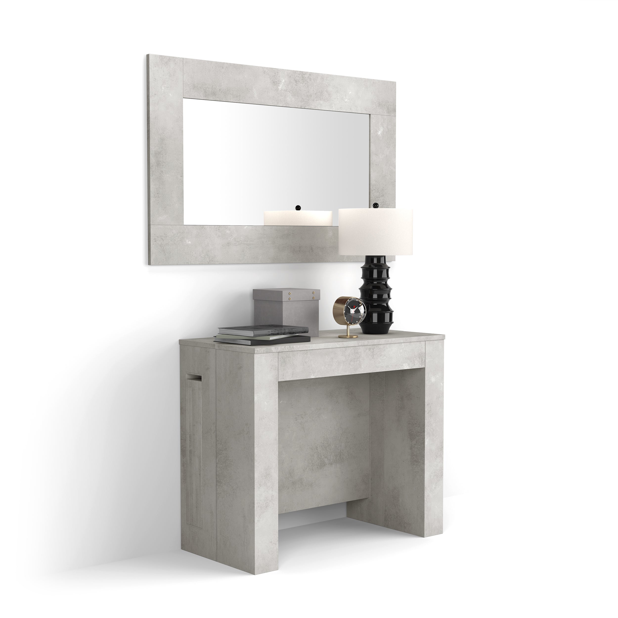 Tavolo Consolle Allungabile con porta prolunghe Easy, 45(305)x 90 cm, Grigio Cemento