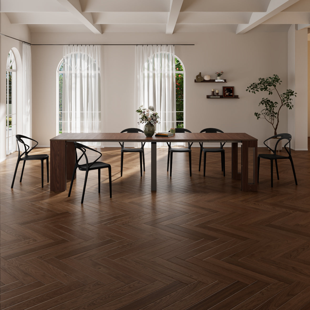 Table Console Extensible avec rallonges intégrées, Easy, 45(305)x 90 cm, Noyer - Set image 3