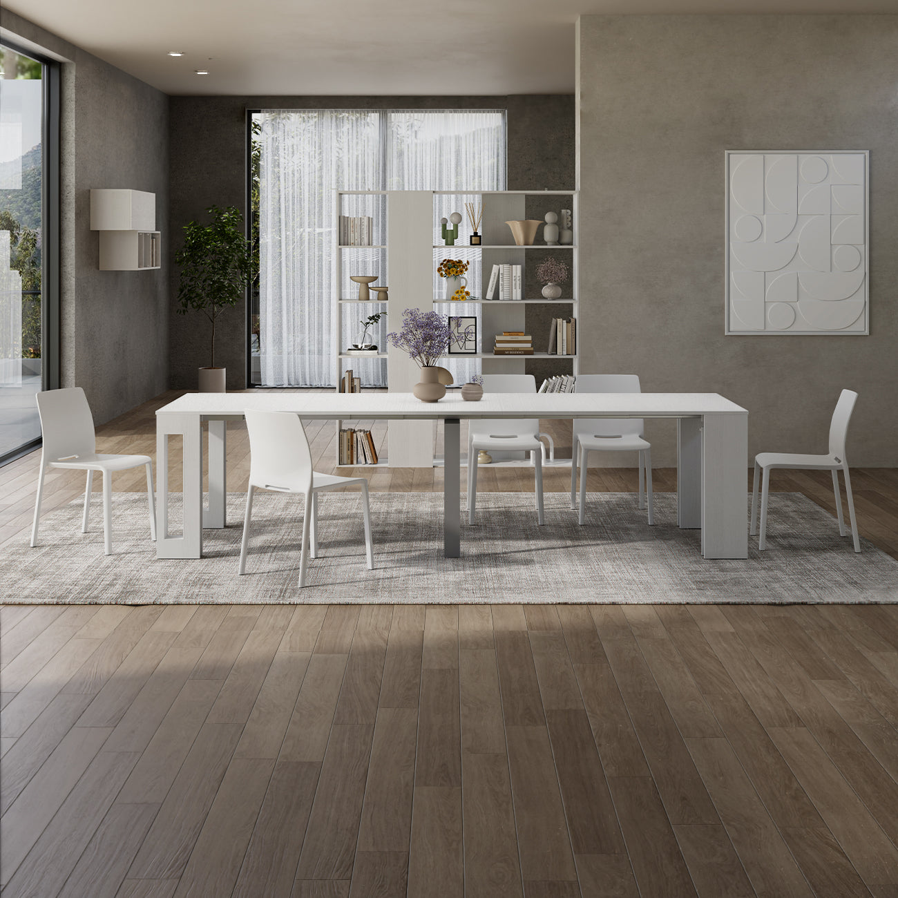 Table Console Extensible avec rallonges intégrées, Easy, 45(305)x 90 cm, Frêne Blanc - Set image 5