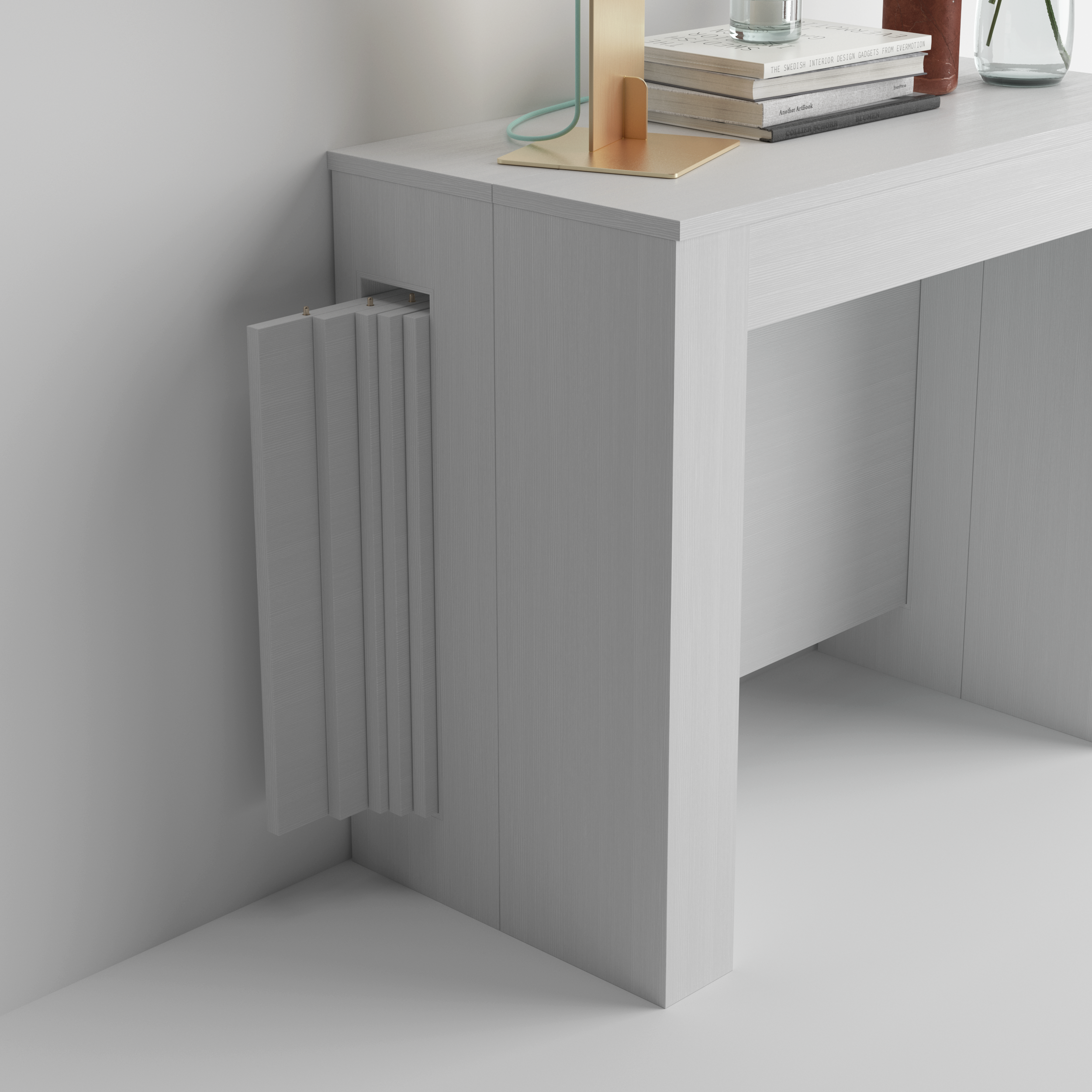 Table Console Extensible avec rallonges intégrées, Easy, 45(305)x 90 cm, Frêne Blanc - Detail image 2