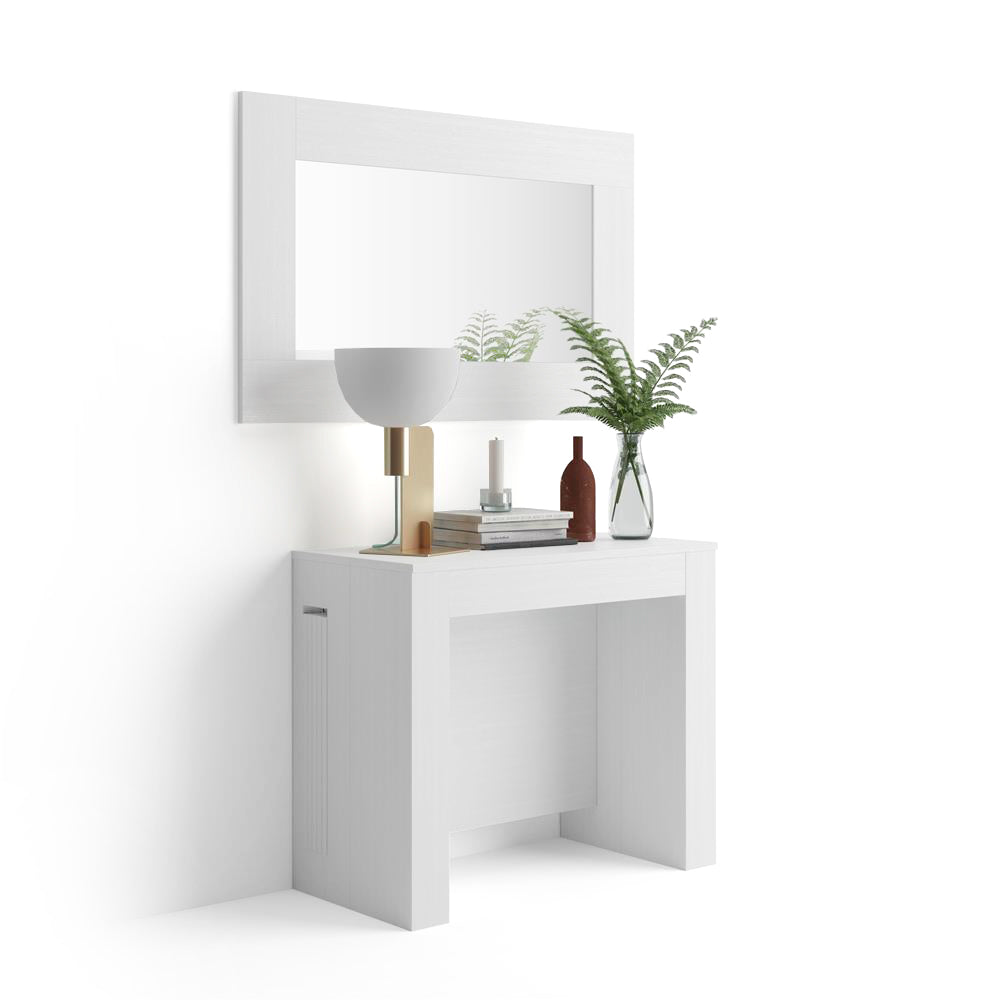 Table Console Extensible avec rallonges intégrées, Easy, 45(305)x 90 cm, Frêne Blanc - Detail image 1