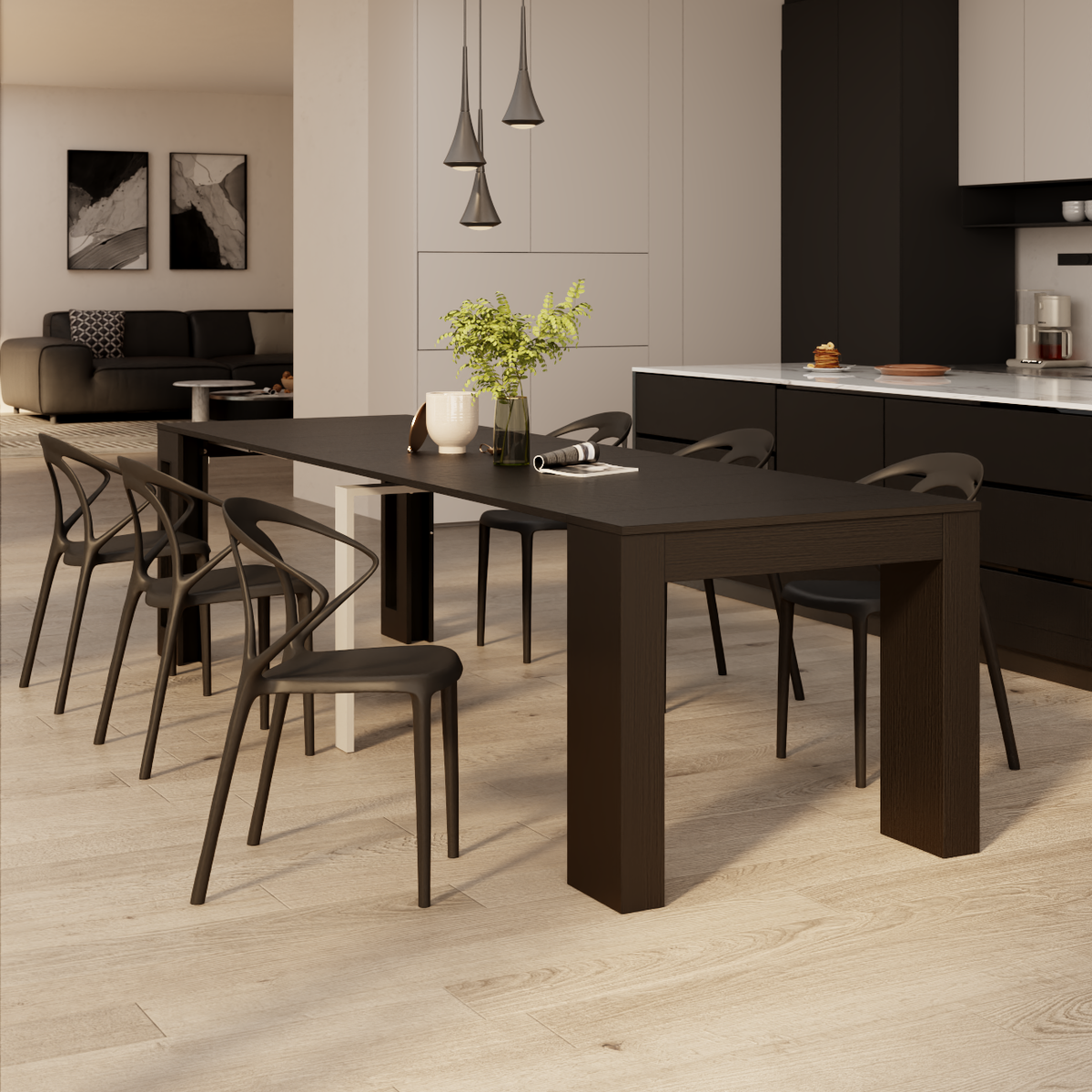 Easy, Extendable Console Table with extension leaves holder, 45(305)x 90 cm, Ashwood Black - Set image 1