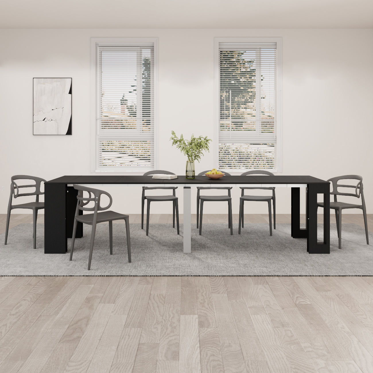 Table Console Extensible avec rallonges intégrées, Easy, 45(305)x 90 cm, Frêne noir - Set image 2