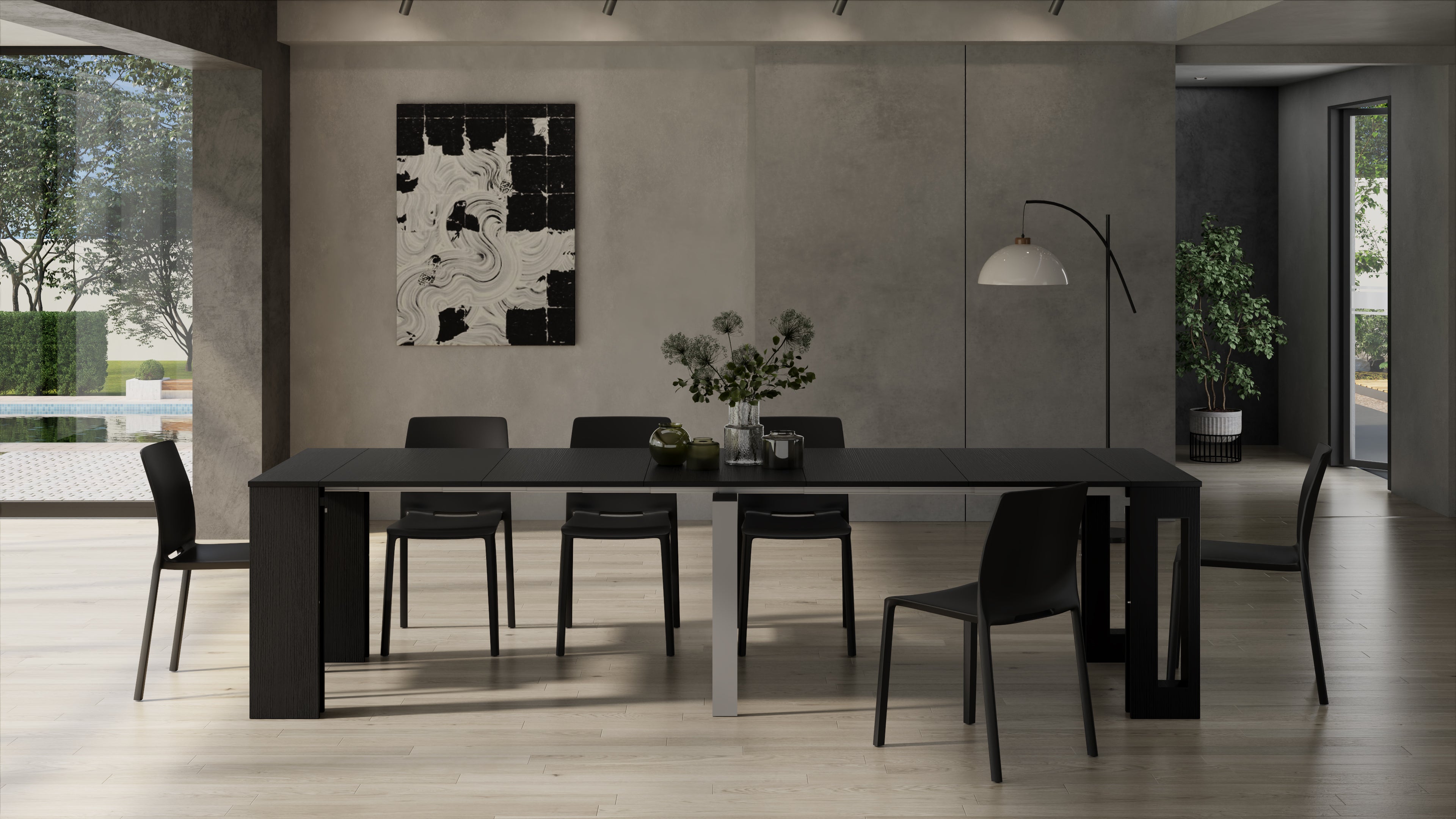 Table Console Extensible avec rallonges intégrées, Easy, 45(305)x 90 cm, Frêne noir - Set image 5
