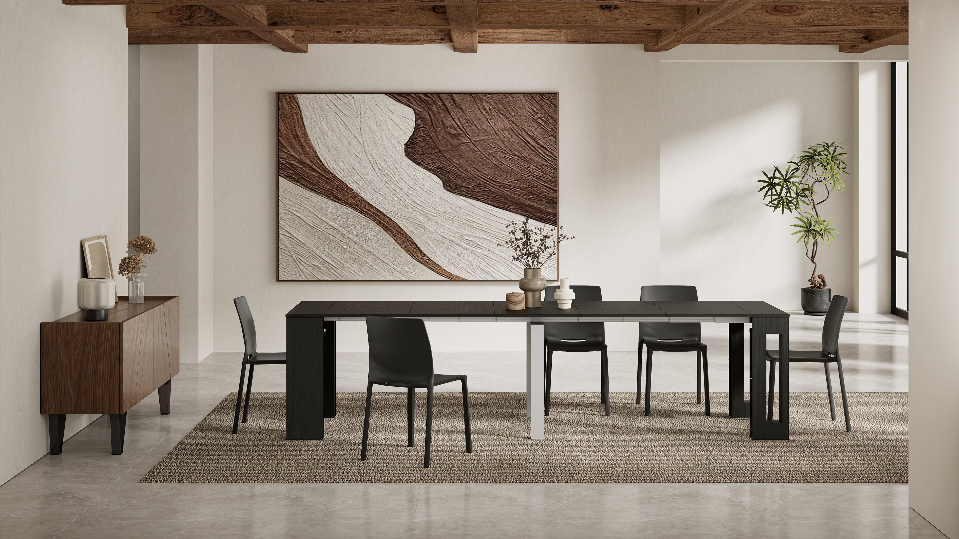 Table Console Extensible avec rallonges intégrées, Easy, 45(305)x 90 cm, Frêne noir - Set image 7