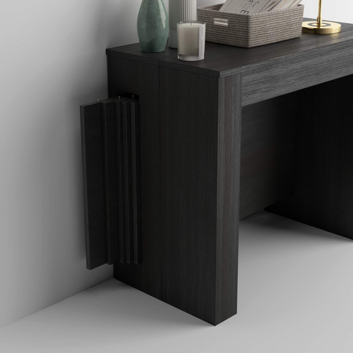 Table Console Extensible avec rallonges intégrées, Easy, 45(305)x 90 cm, Frêne noir