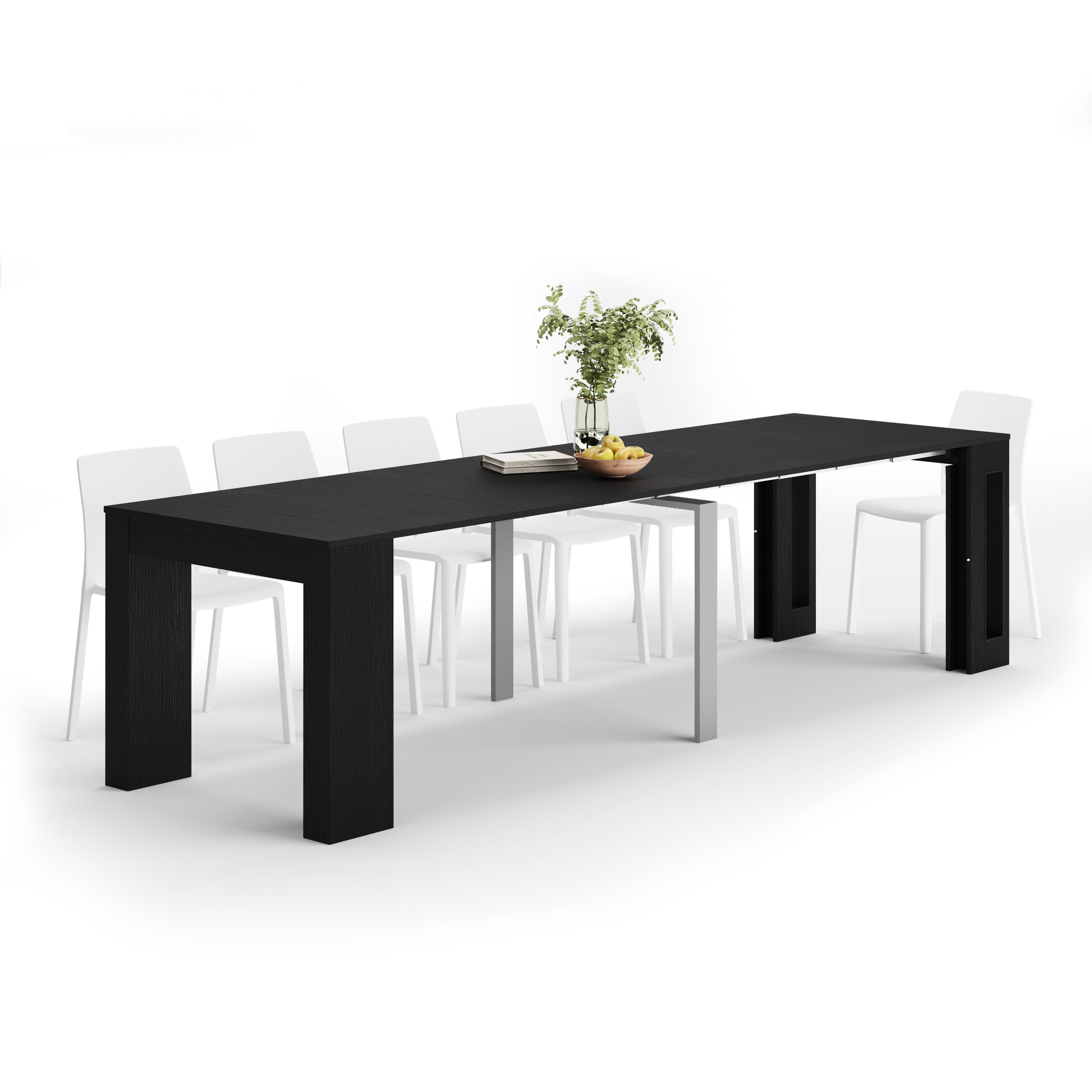Easy, Extendable Console Table with extension leaves holder, 45(305)x 90 cm, Ashwood Black