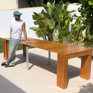 Consolle da esterno allungabile con porta allunghe Easy, 45(305)x90 cm, color Teak