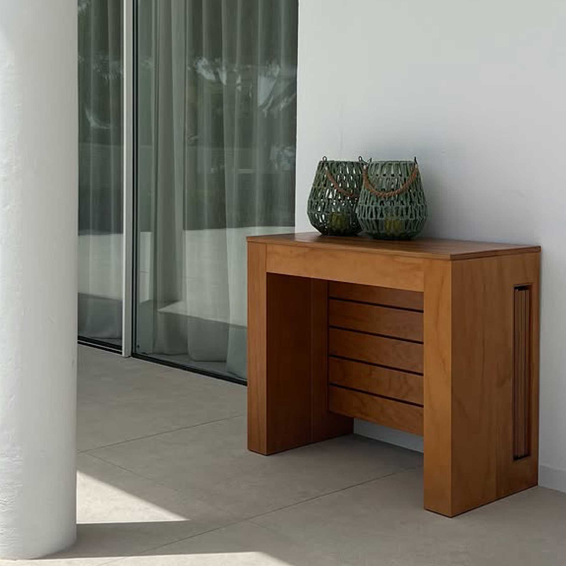 Ausziehbare Konsolentisch mit integriertem Verlängerungsfach Easy, 45(305)x90 cm, in Teak Farbe - Detailbild 17