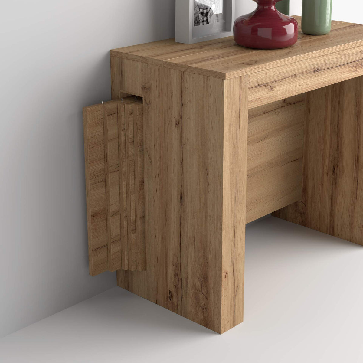 Tavolo Consolle Allungabile con porta prolunghe Easy, 45(305)x 90 cm, Rovere Rustico