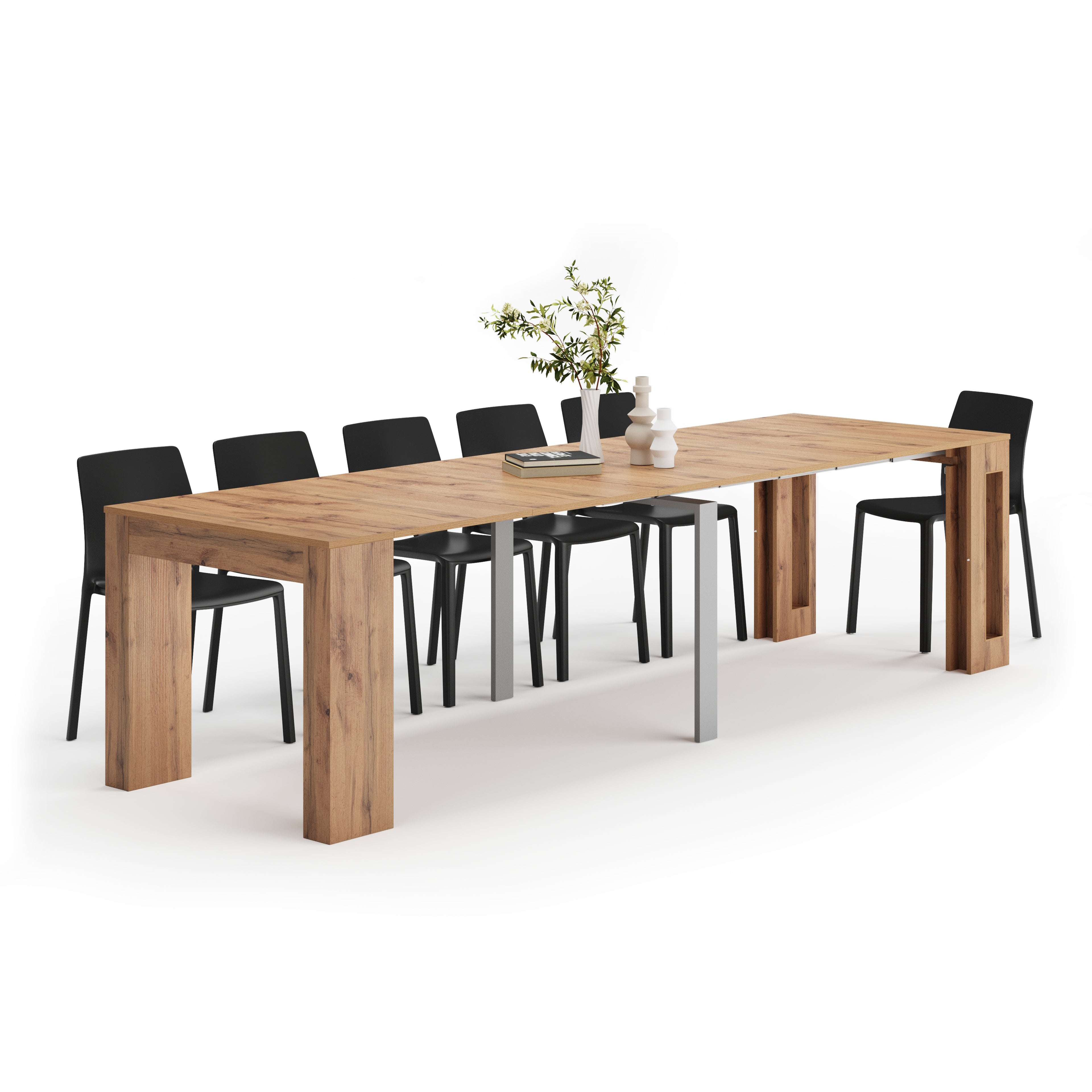 Easy, Extendable Console Table with extension leaves holder, 45(305)x 90 cm, Rustic Oak