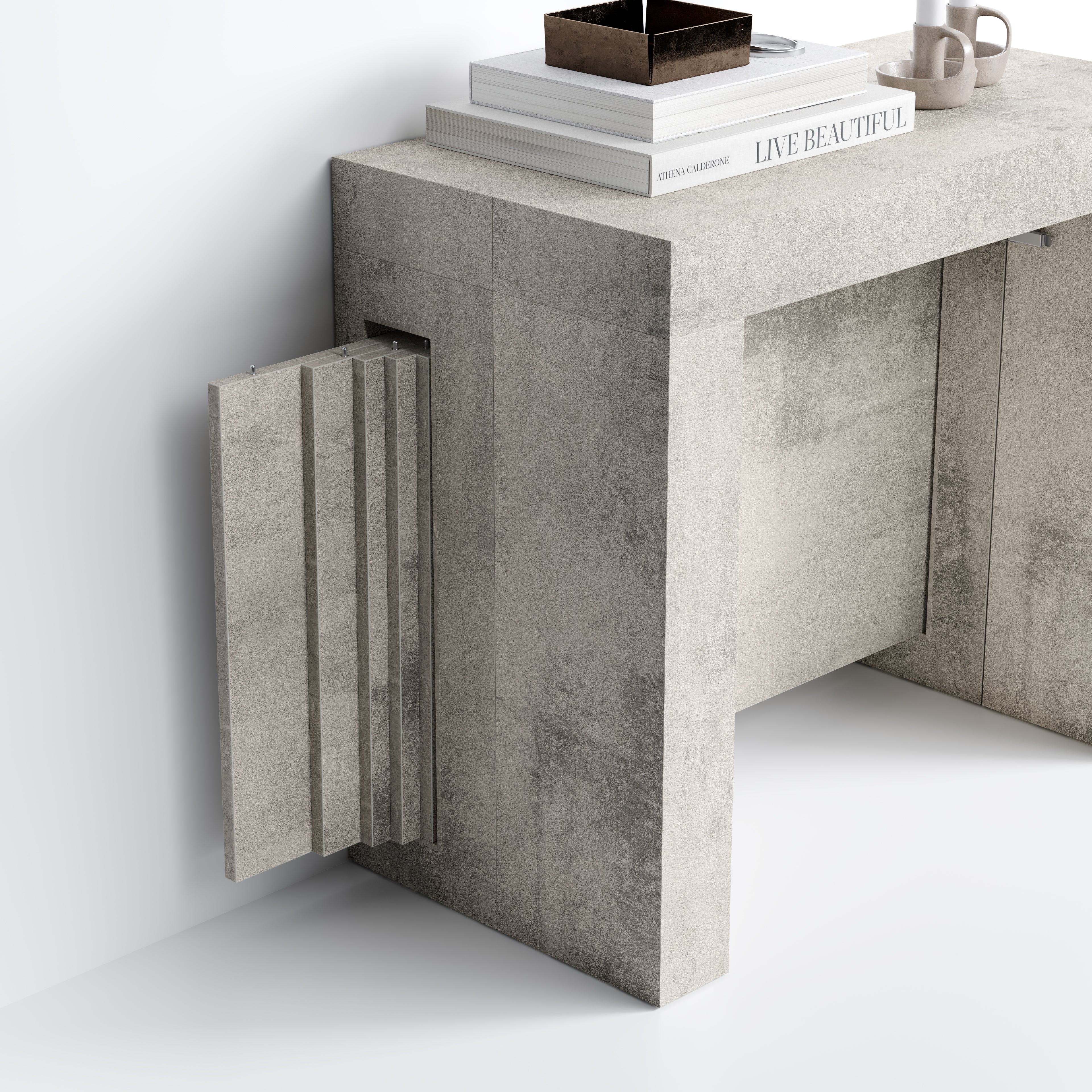 Evolution, ausziehbarer Konsolentisch mit Halterung für Verlängerungsplatten, 45(305)x80 cm, Grauer Beton - Detail image 2