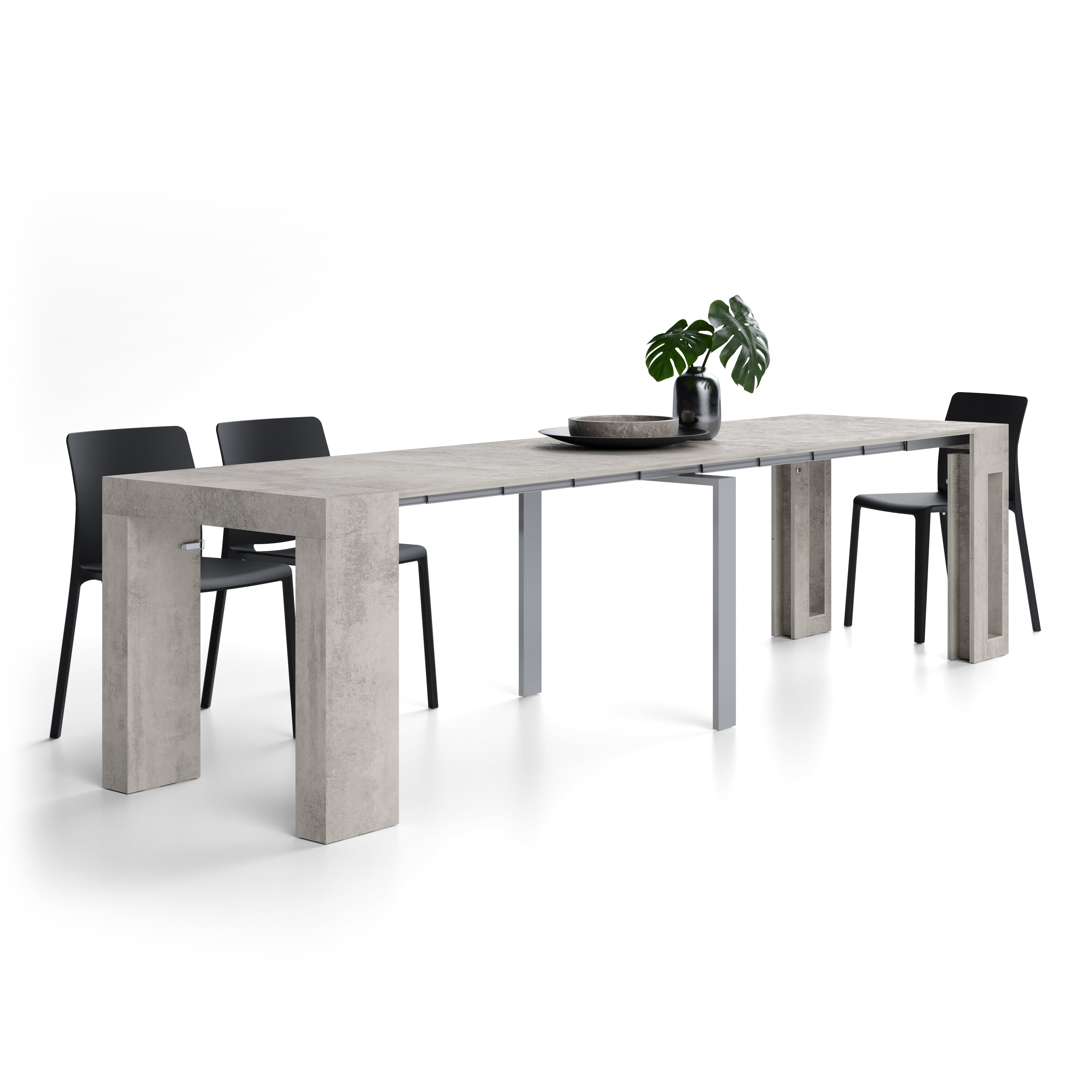 Table Console Extensible avec rallonges intégrées Evolution, 45(305)x80 cm, Gris Béton