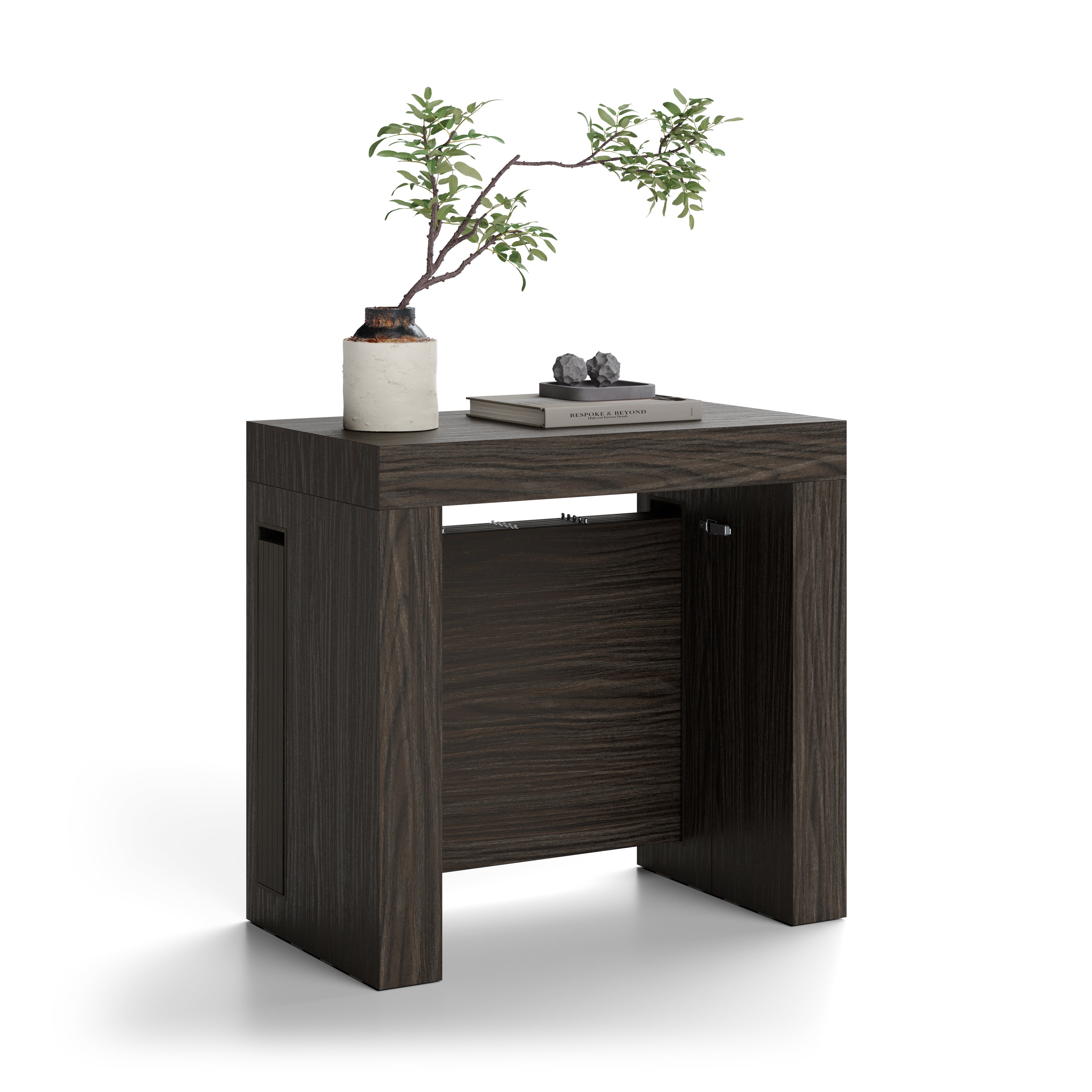 Tavolo Consolle Allungabile con Porta Allunghe Evolution, 45(305)x80, Noce Scuro