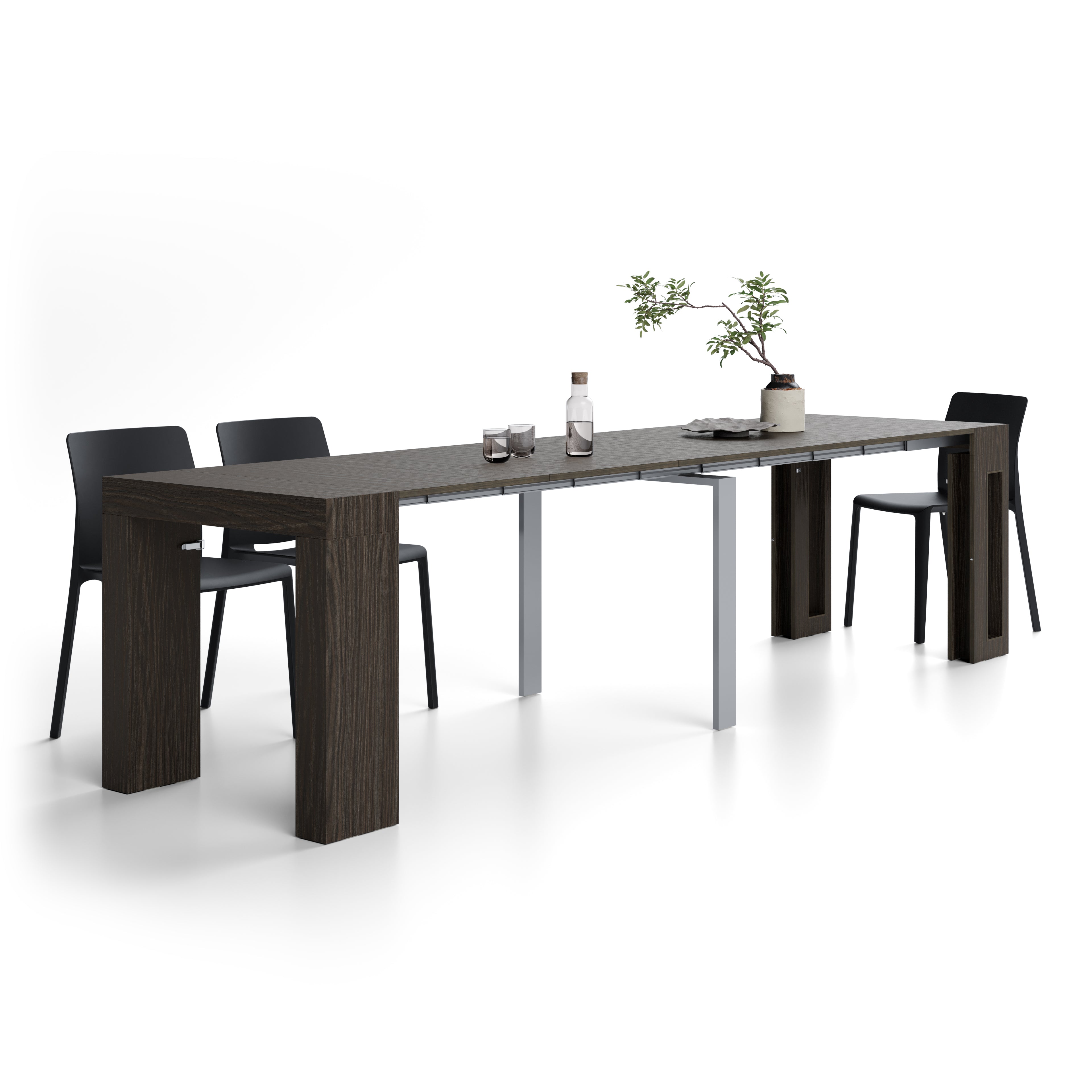 Tavolo Consolle Allungabile con Porta Allunghe Evolution, 45(305)x80, Noce Scuro