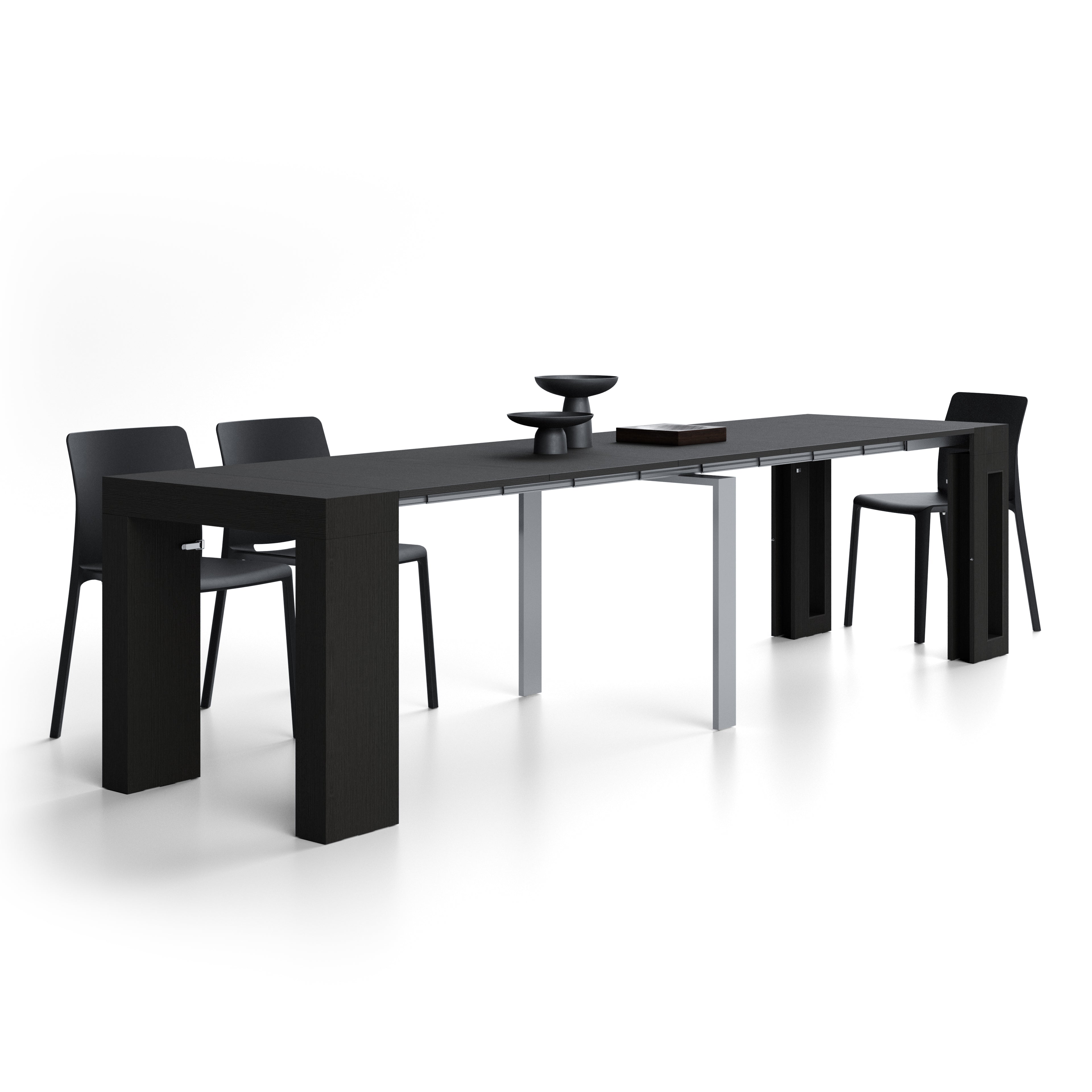 Tavolo Consolle Allungabile con Porta Allunghe Evolution, 45(305)x80, Nero Frassino