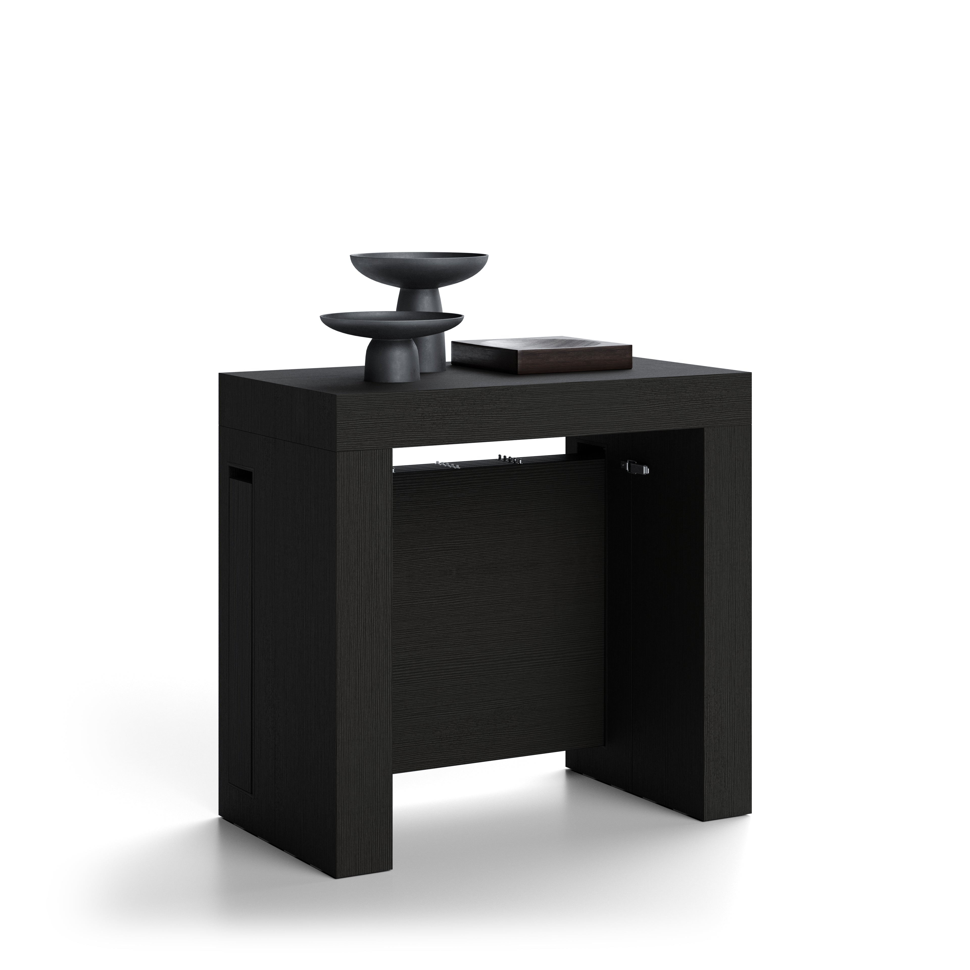 Tavolo Consolle Allungabile con Porta Allunghe Evolution, 45(305)x80, Nero Frassino