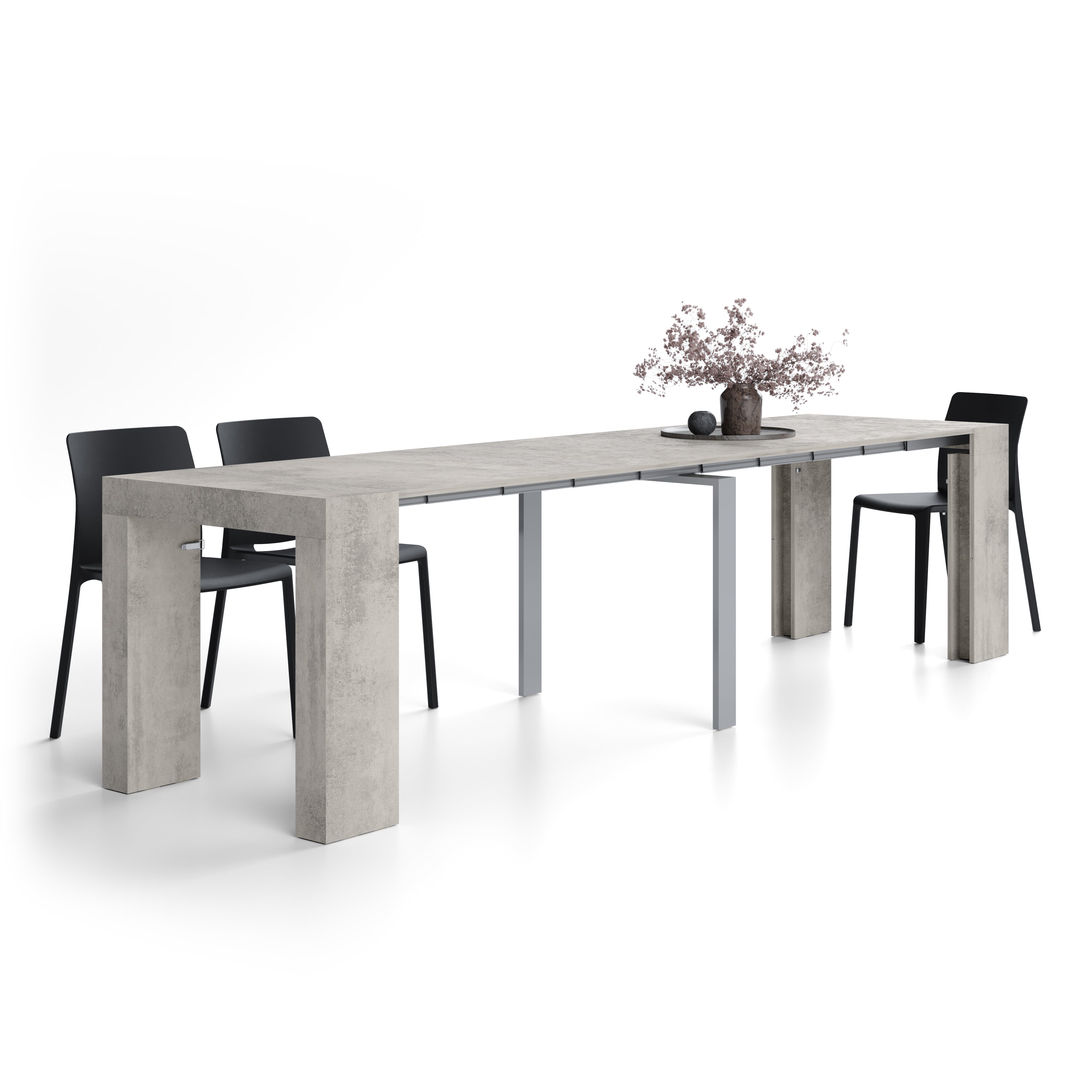 Uitschuifbare Consoletafel Evolution, 45(305)x80 cm, Grijs Beton