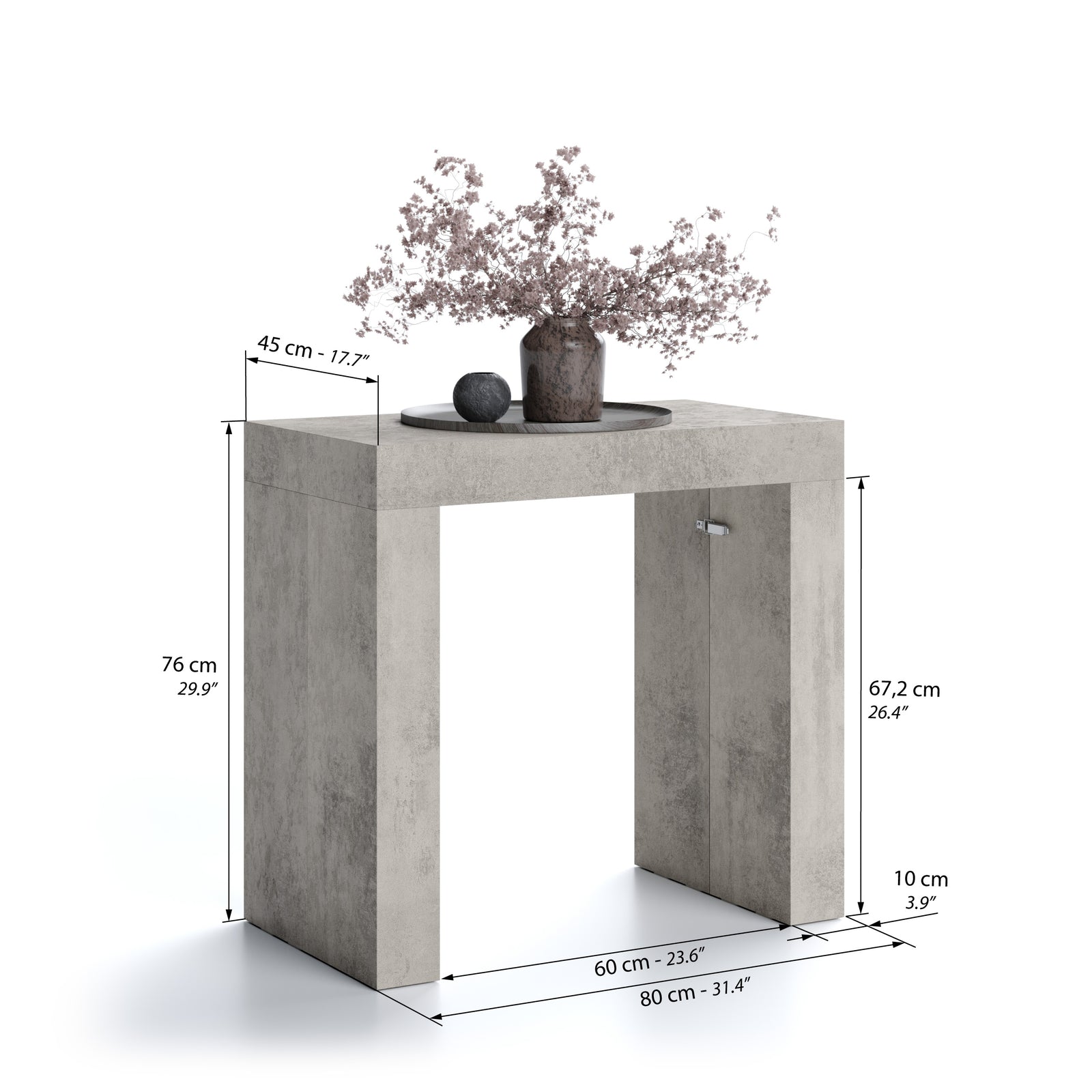 Evolution, ausziehbarer Konsolentisch, 45(305)x80 cm, Grauer Beton - Immagine tecnica 1