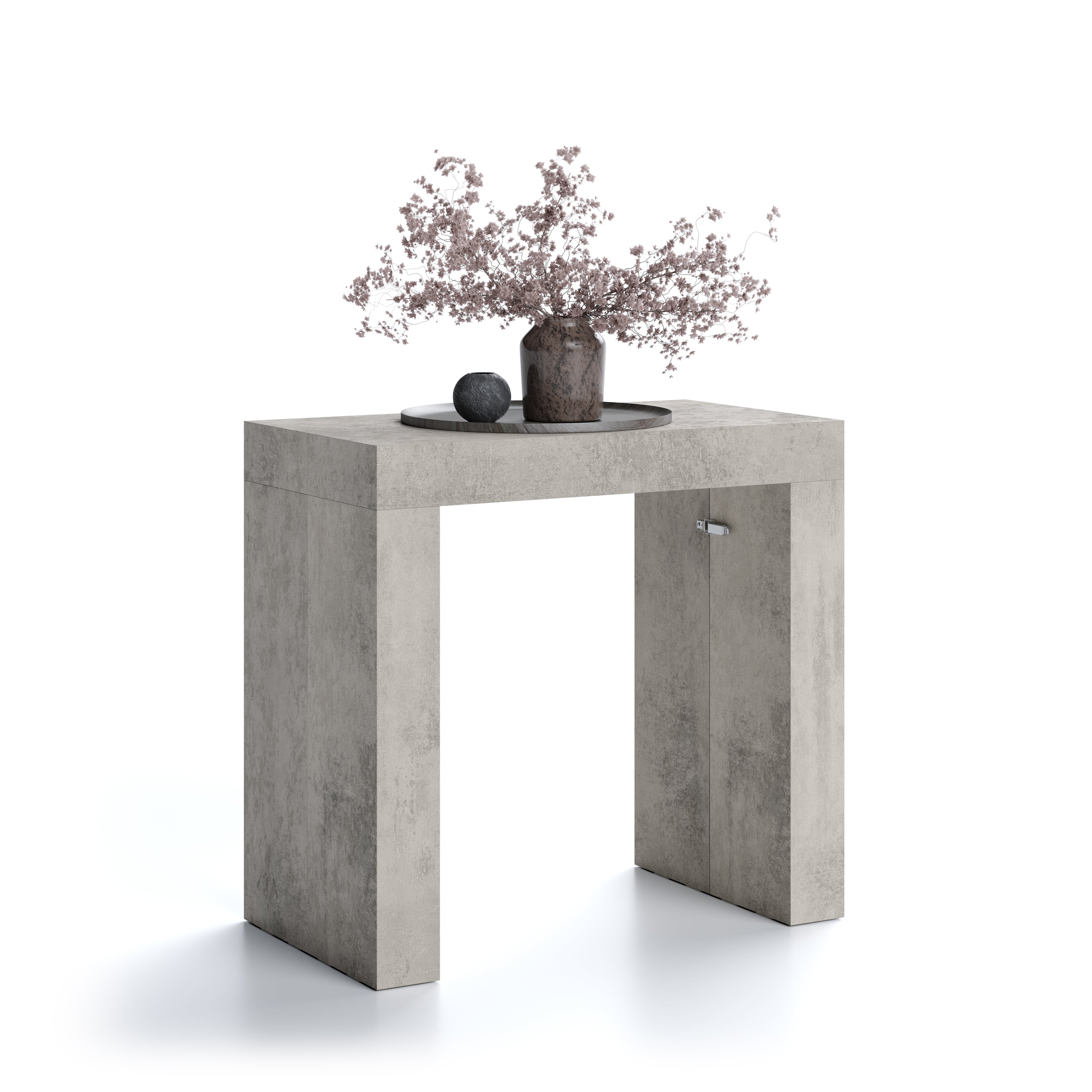 Evolution, ausziehbarer Konsolentisch, 45(305)x80 cm, Grauer Beton