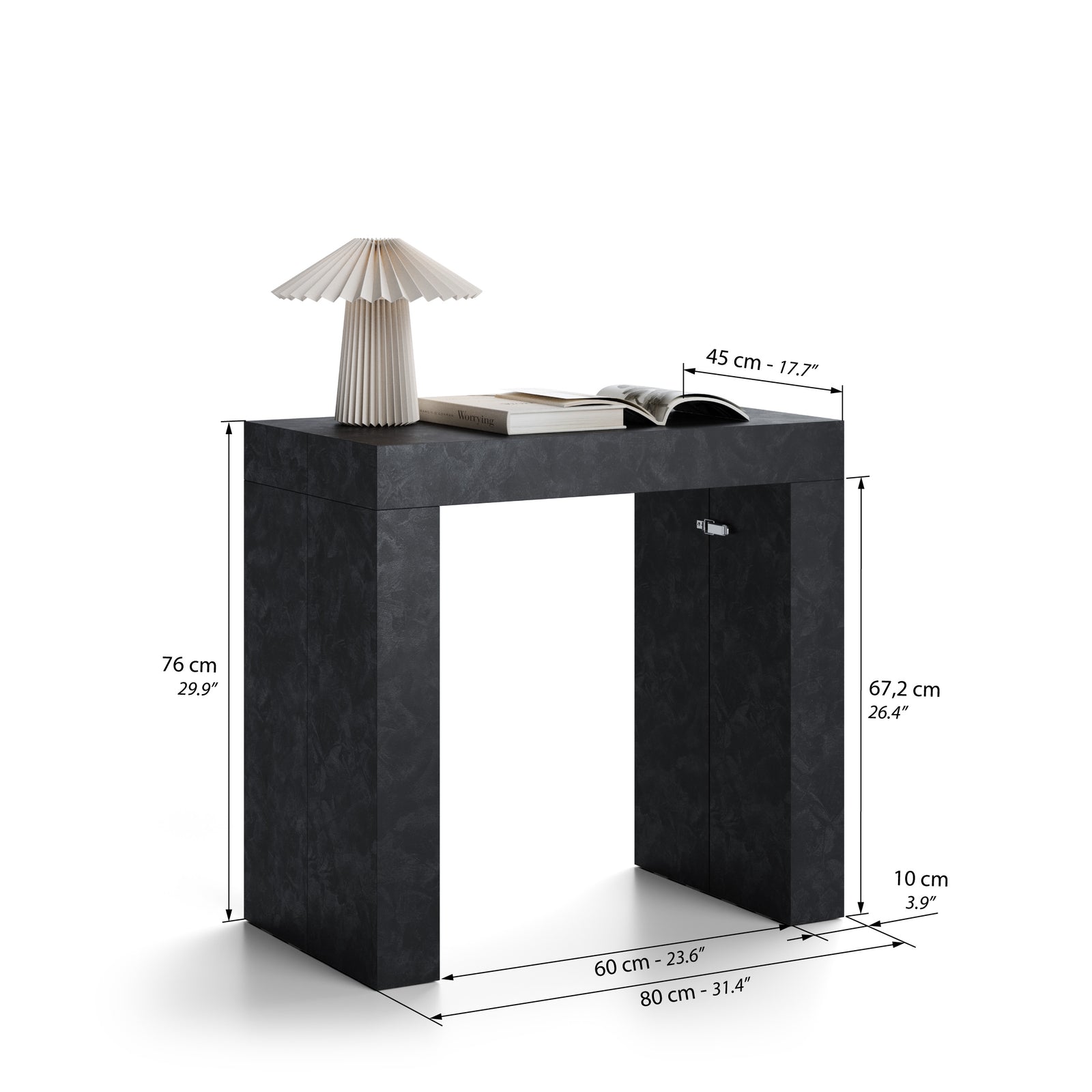 Evolution, ausziehbarer Konsolentisch, 45(305)x80 cm, Schwarzer Beton - Immagine tecnica 1