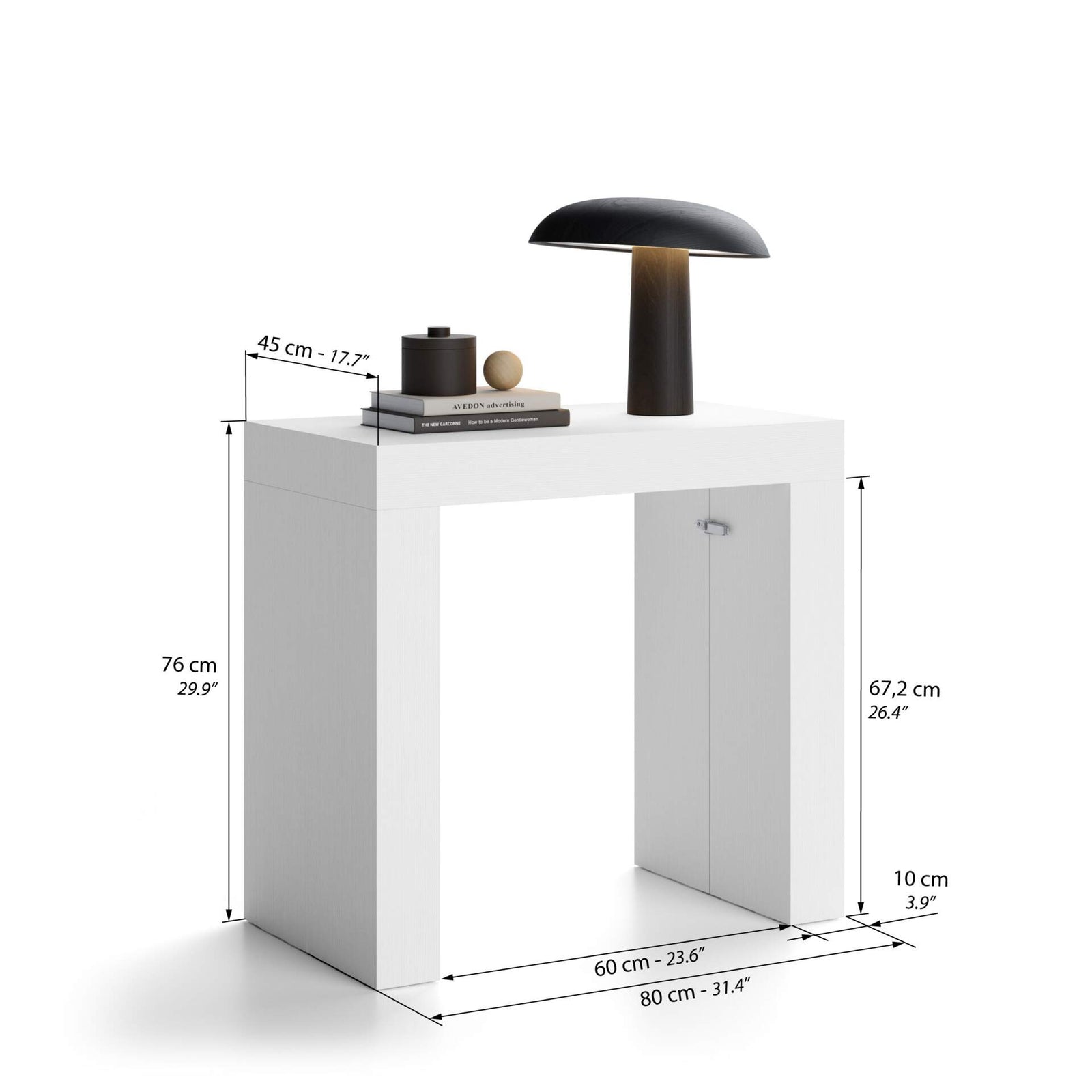 Table Console Extensible Evolution, 45(305)x80 cm, Frêne Blanc - Immagine tecnica 1