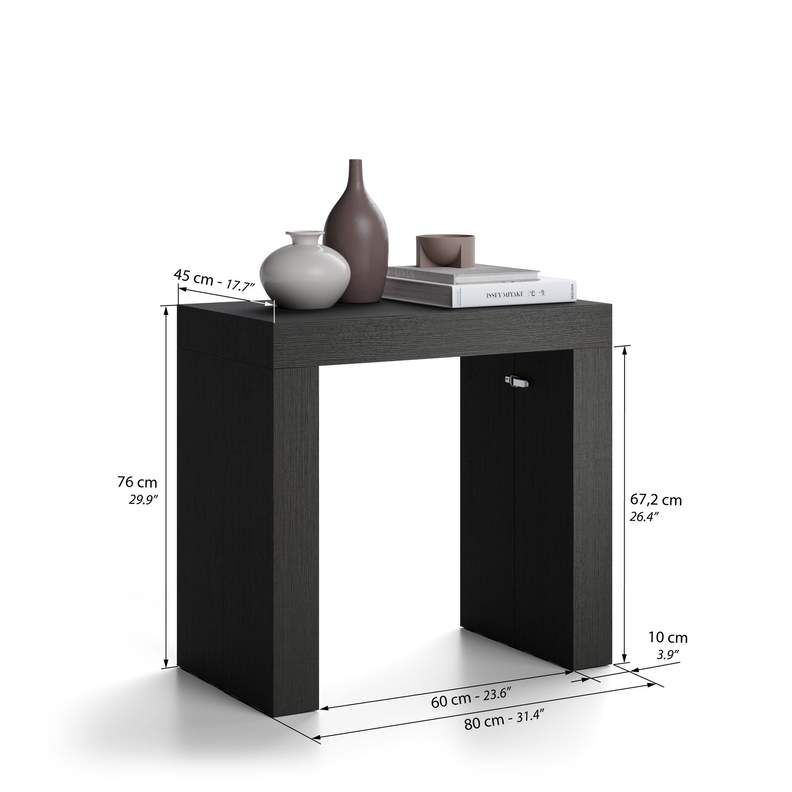 Masă Consolă Extensibilă Evolution 45(305)x80 cm, Negru Frasin - Immagine tecnica 1
