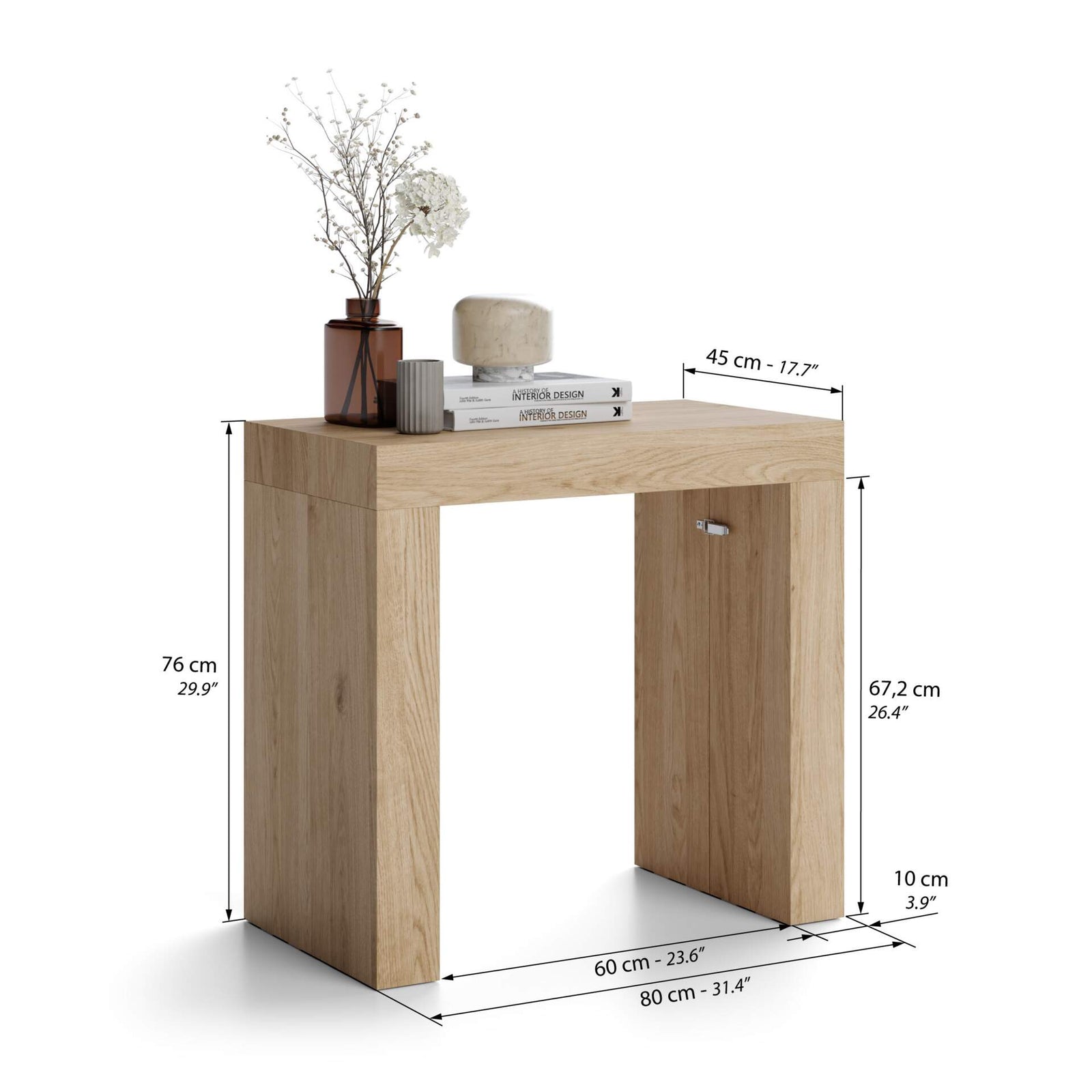 Table Console Extensible Evolution, 45(305)x80 cm, Chêne Clair - Immagine tecnica 1