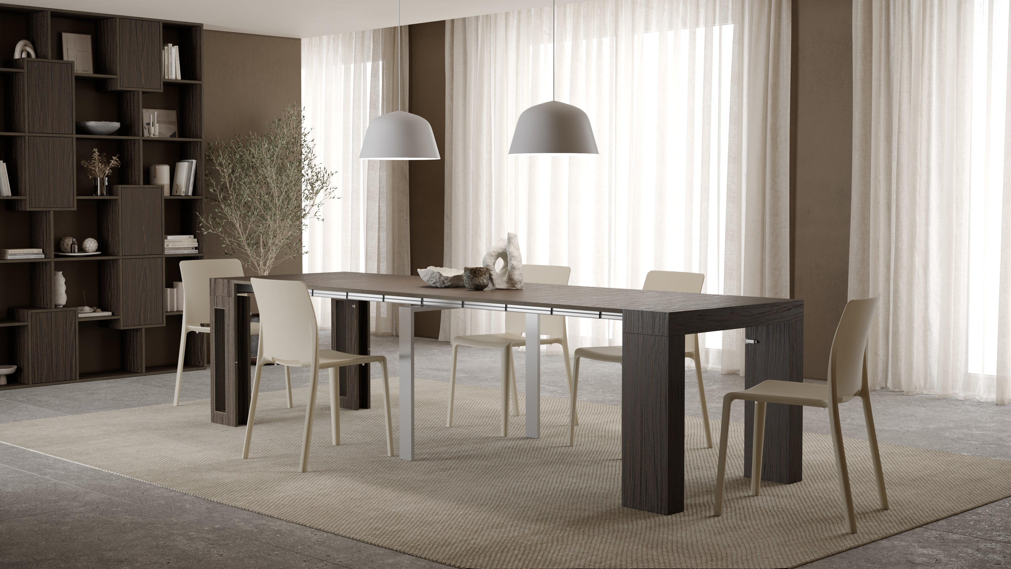 Evolution, ausziehbarer Konsolentisch mit Halterung für Verlängerungsplatten, 45(305)x90 cm, Nussbaum dunkel - Set image 2