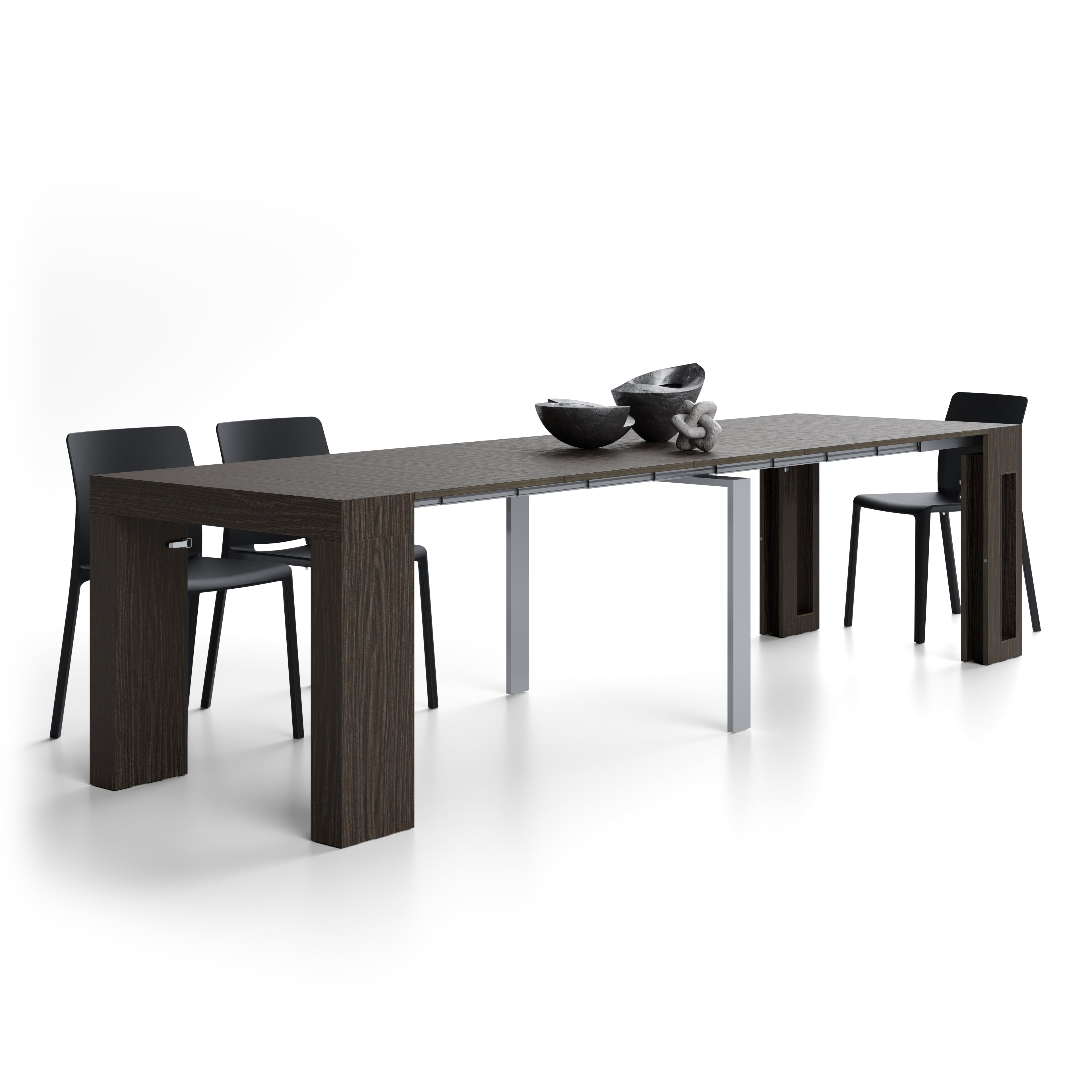 Tavolo Consolle Allungabile con Porta Allunghe Evolution, 45(305)x90, Noce Scuro