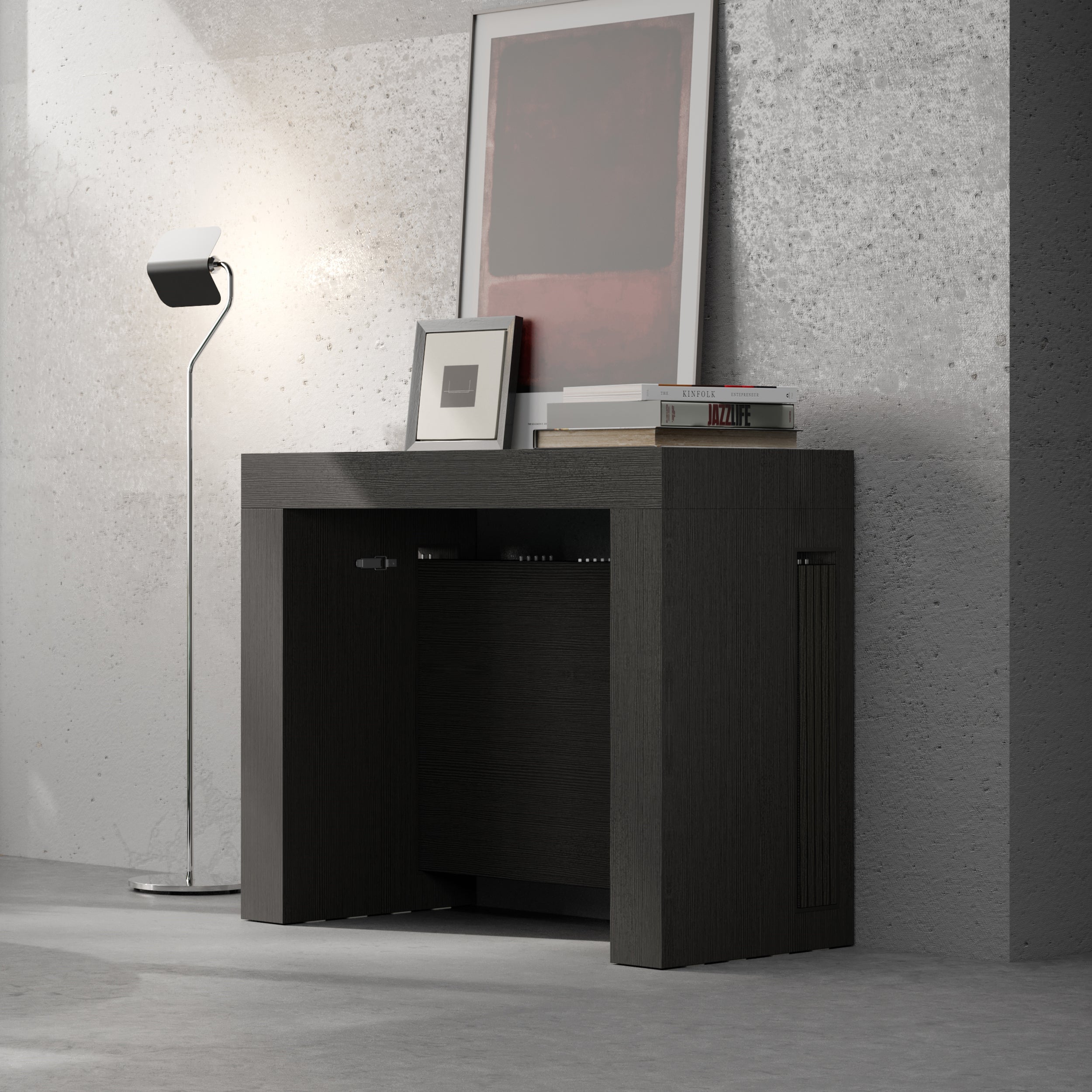 Evolution, Extendable Console Table with extension leaves holder 45(305)x80 cm, Ashwood Black - Set image 1