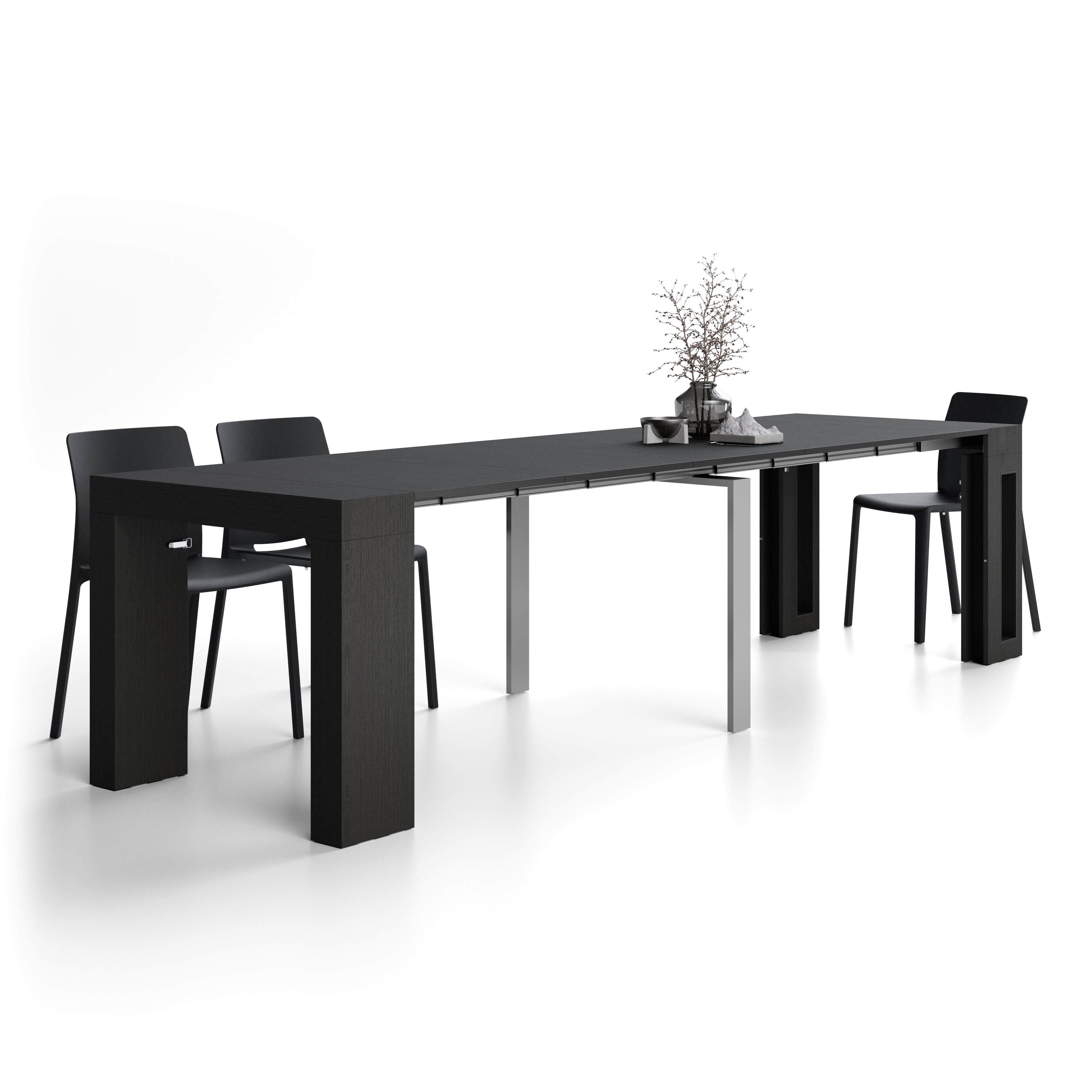 Tavolo Consolle Allungabile con Porta Allunghe Evolution, 45(305)x90, Nero Frassino