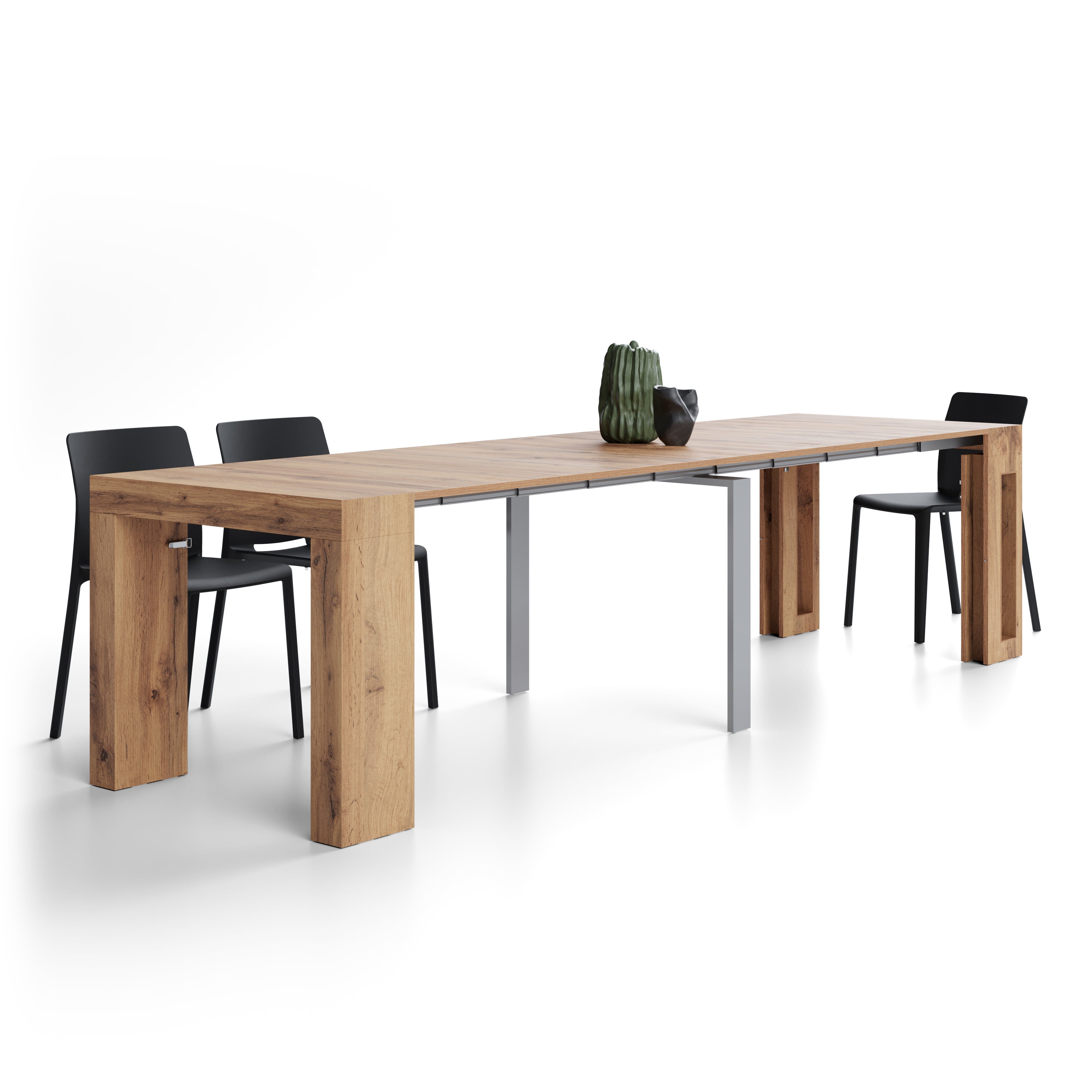 Table Console Extensible avec rallonges intégrées Evolution, 45(305)x90 cm, Bois Rustique
