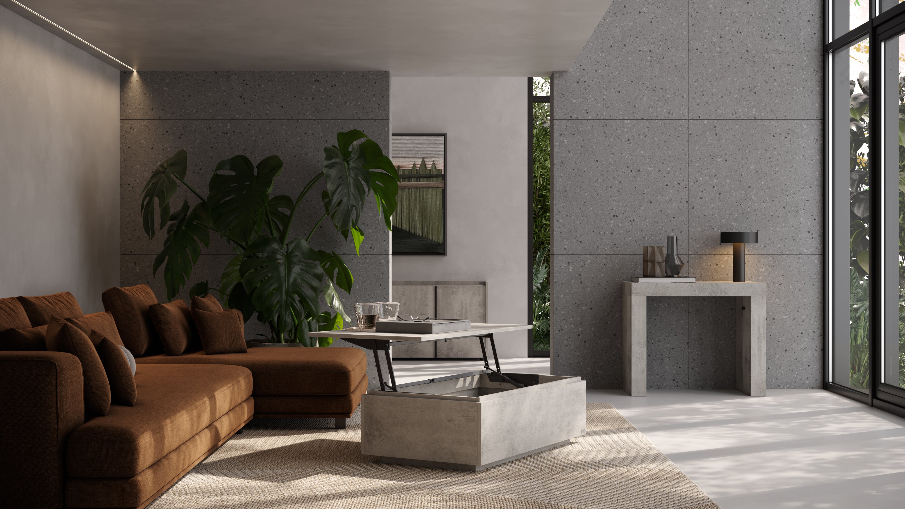 Evolution, Extendable Console Table 45(305)x90 cm, Concrete Grey Effect - Set image 3