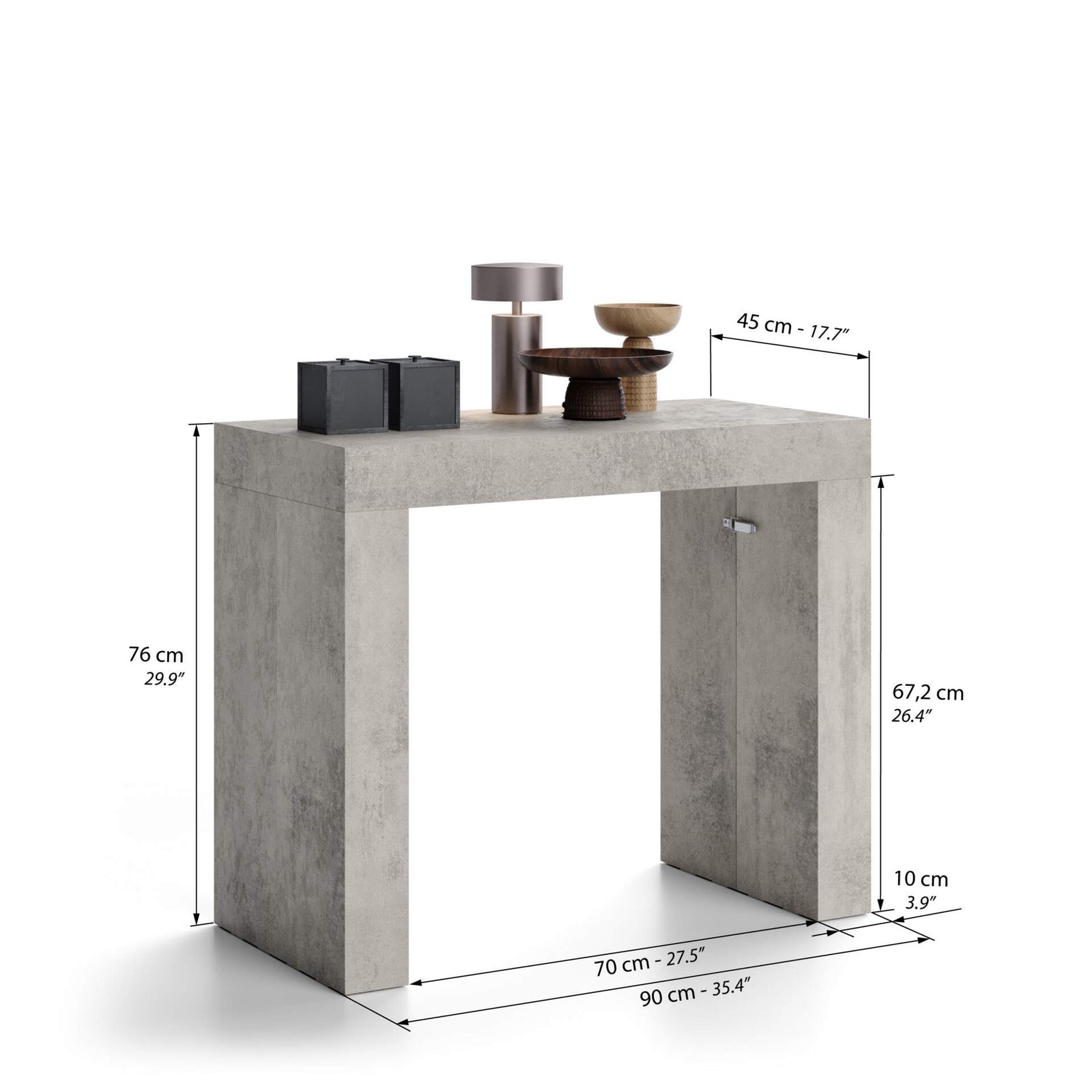 Evolution, Extendable Console Table 45(305)x90 cm, Concrete Grey Effect - Immagine tecnica 1