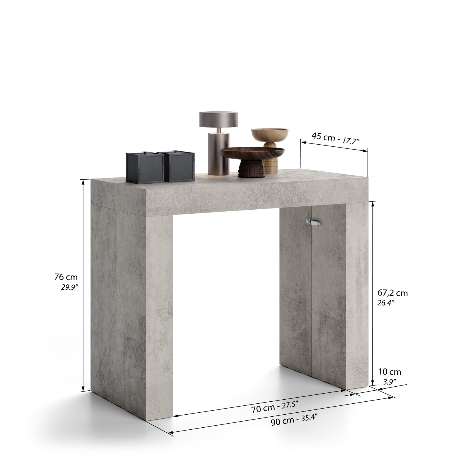 Evolution, ausziehbarer Konsolentisch, 45(305)x90 cm, Grauer Beton - Immagine tecnica 1