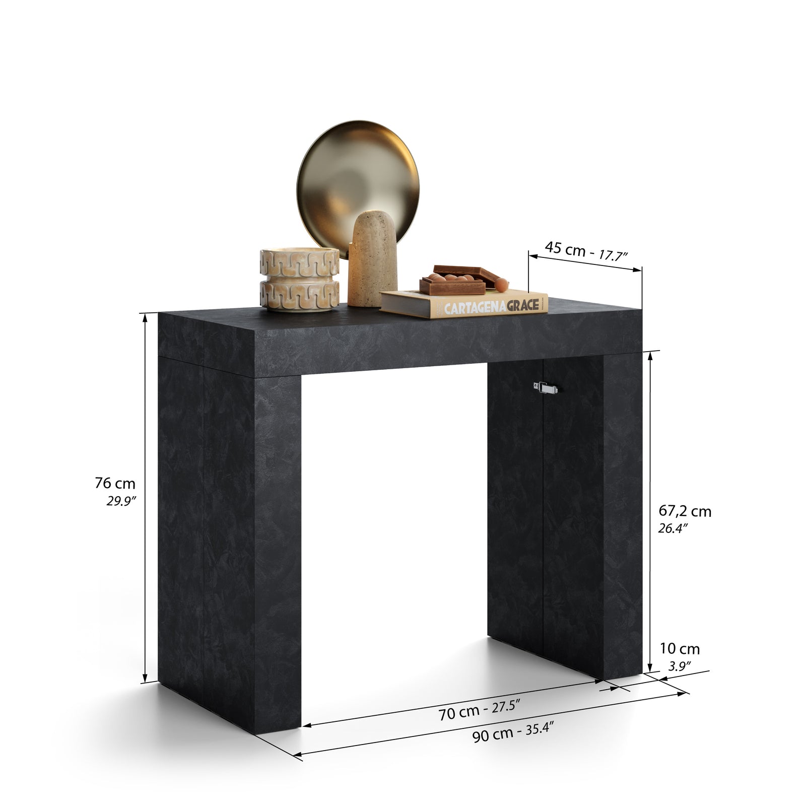 Evolution, ausziehbarer Konsolentisch, 45(305)x90 cm, Schwarzer Beton - Immagine tecnica 1