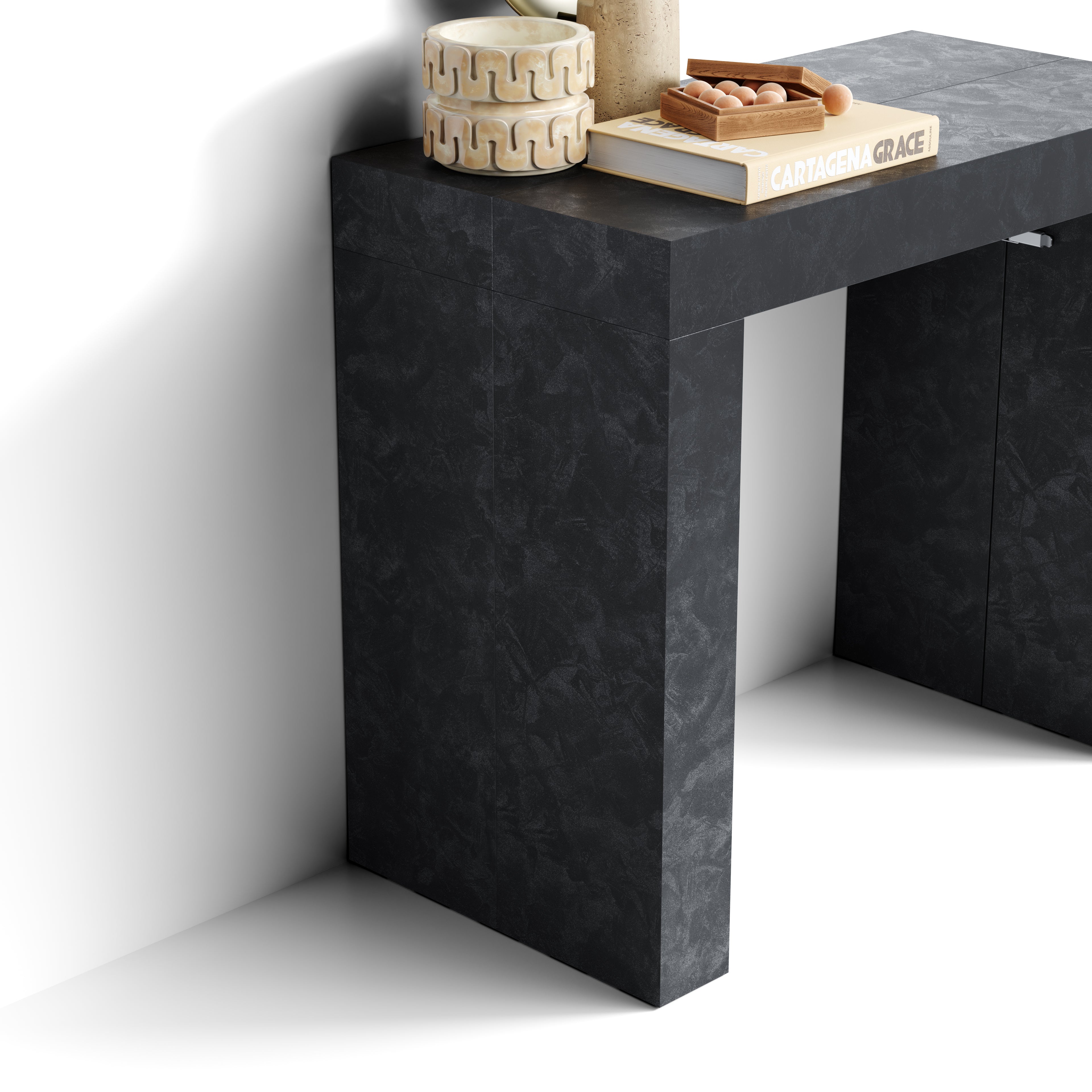 Table Console Extensible Evolution, 45(305)x90 cm, Noir Béton - Detail image 2