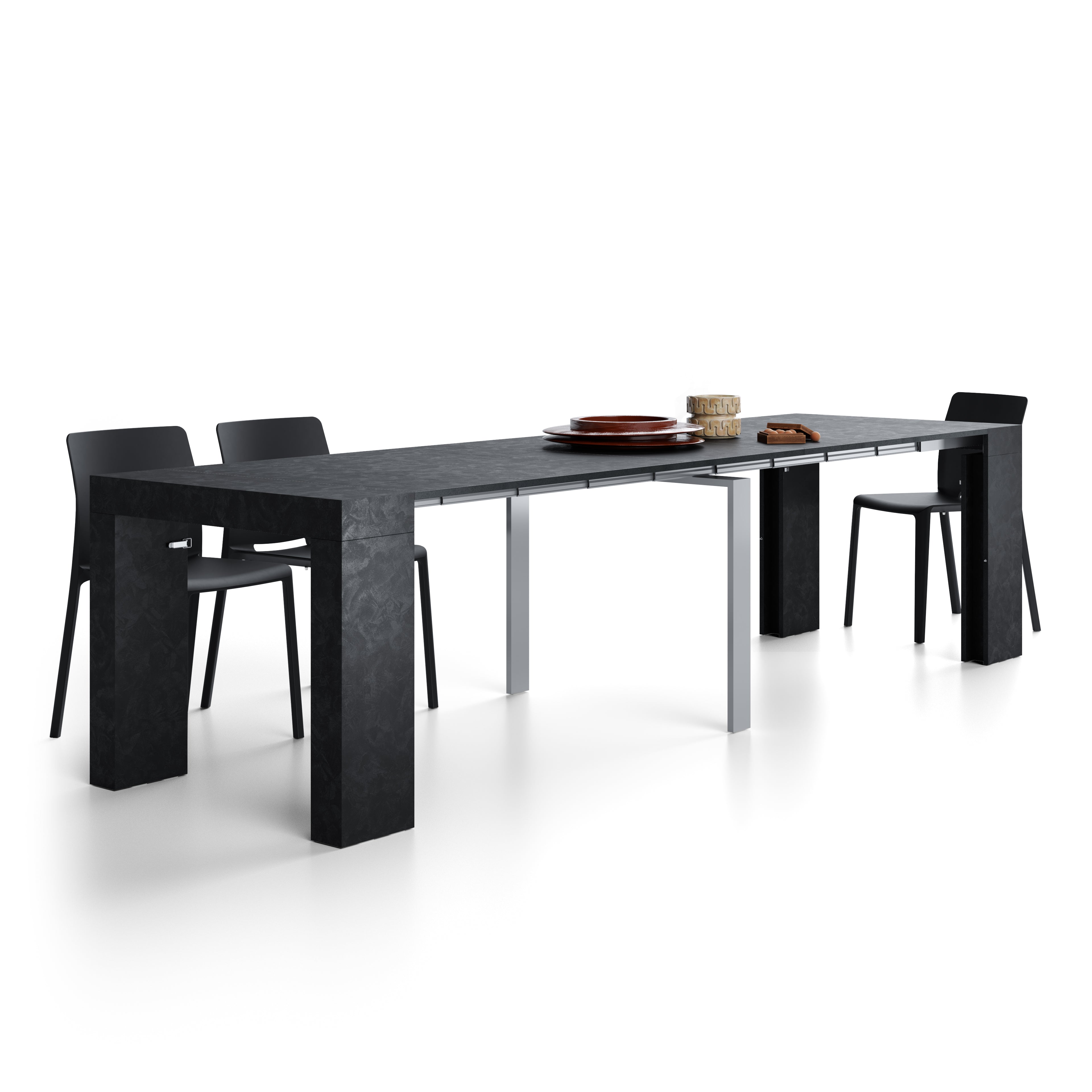 Tavolo Consolle Allungabile Evolution, 45(305)x90, Nero Cemento